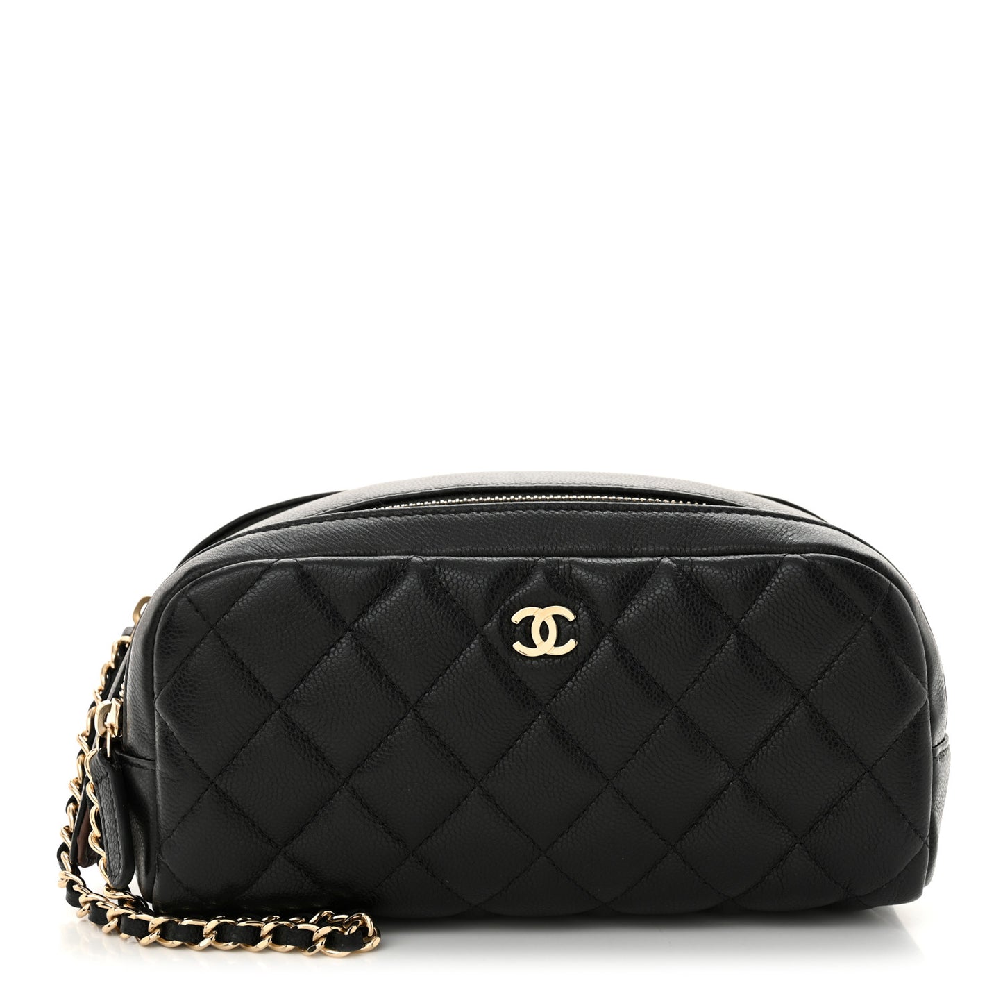 Caviar Quilted Toiletry Case With Chain Black