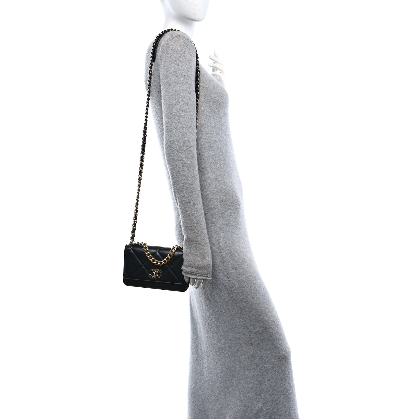 Lambskin Quilted Chanel 19 Wallet On Chain WOC Black