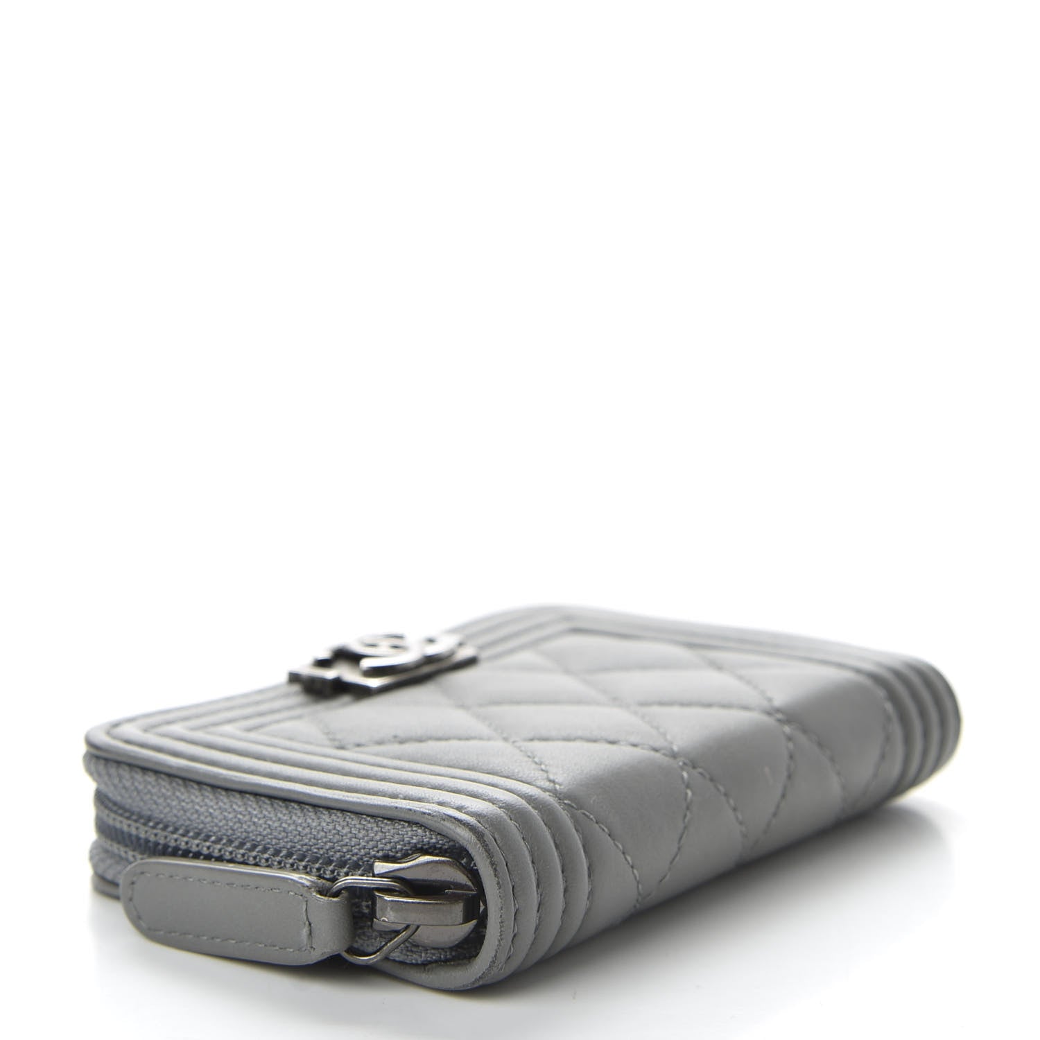 Chanel Lambskin Quilted Boy Zip Around Coin Purse Wallet Grey 4 of 8