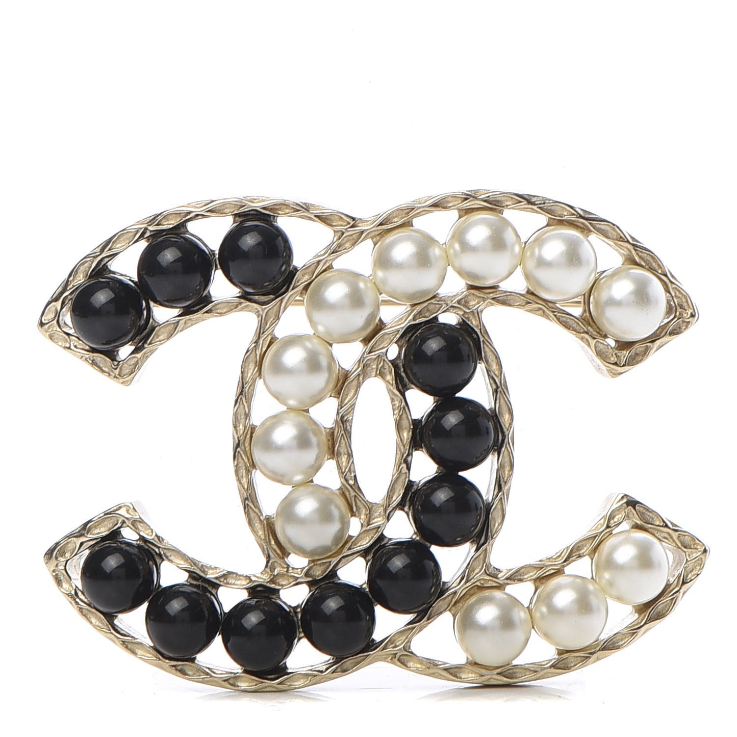 Pearl CC Brooch Black Gold