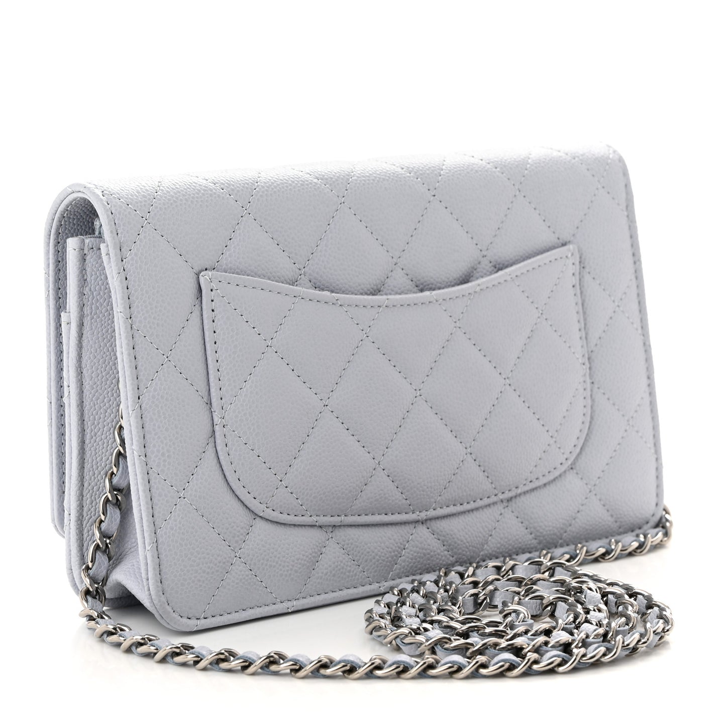 Caviar Quilted Wallet On Chain WOC Light Grey