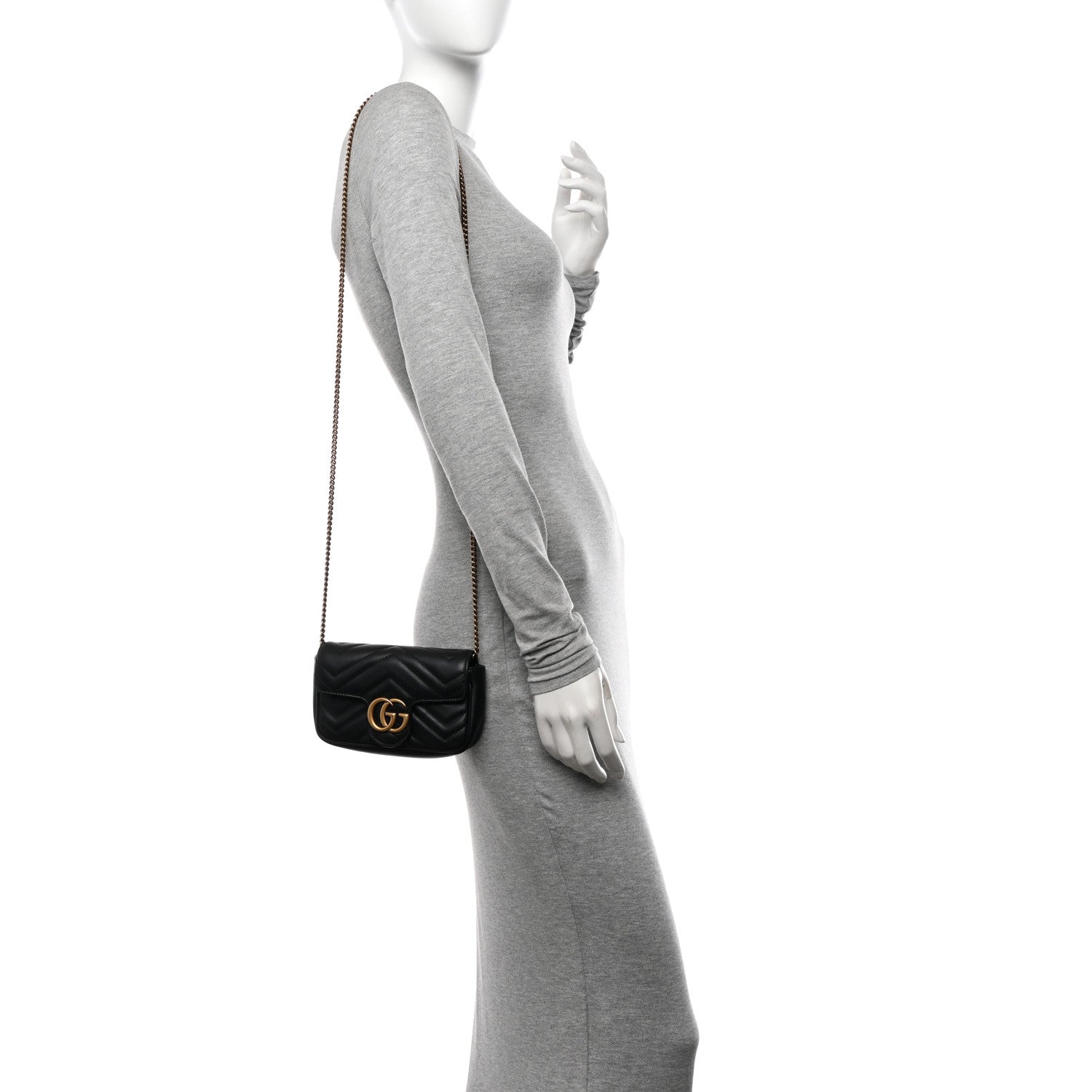 Gucci Calfskin Matelasse Super Mini GG Marmont Shoulder Bag Black 2 of 10