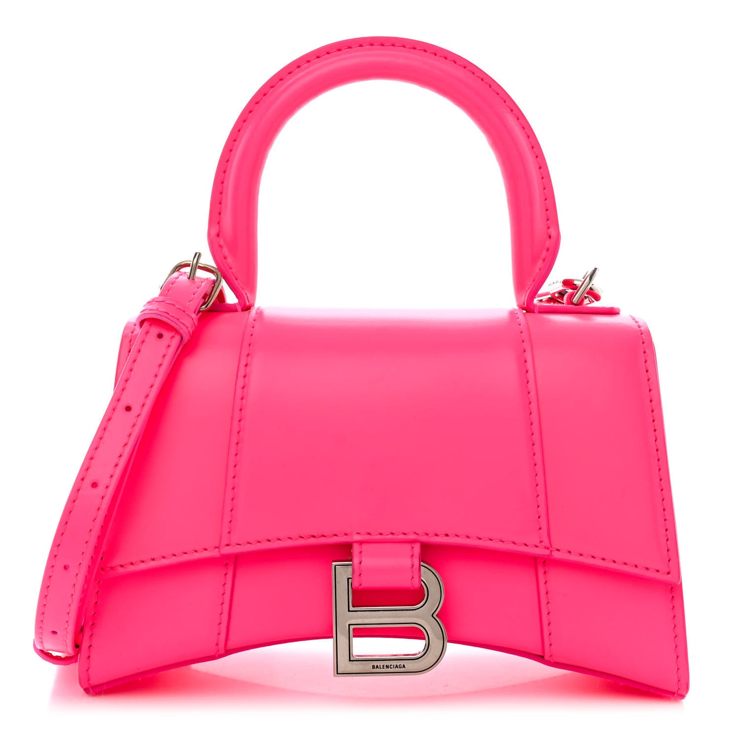 Shiny Box Calfskin Hourglass Top Handle Bag XS Hot Pink