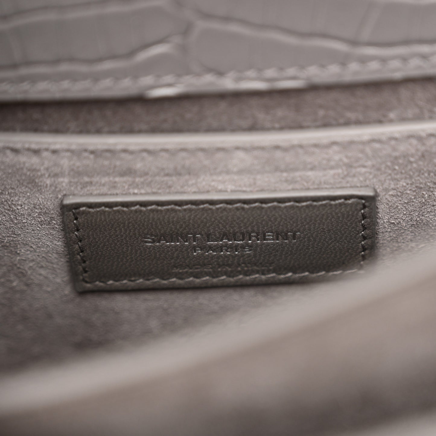 Calfskin Crocodile Embossed Medium Monogram Sunset Fog