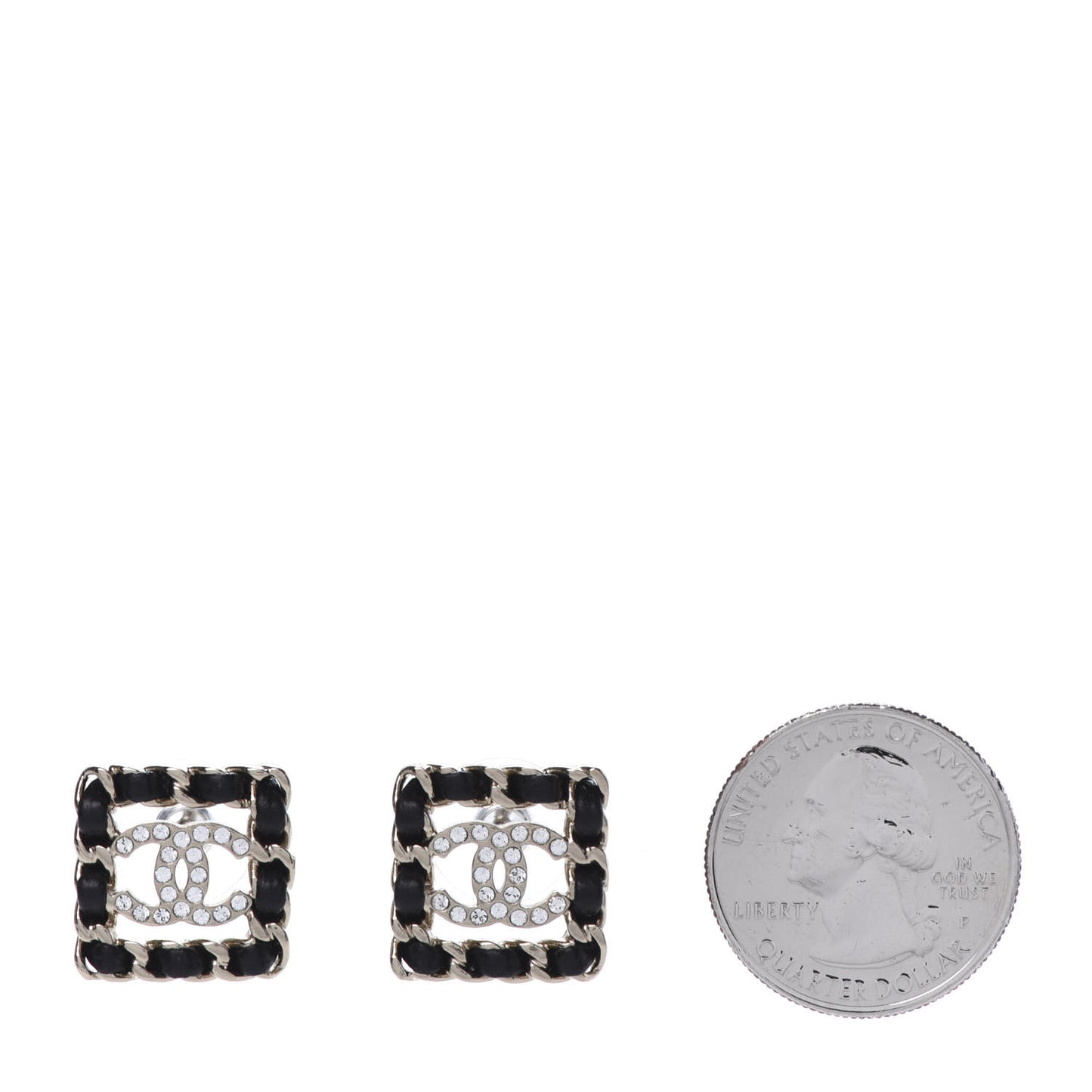 Crystal Lambskin Chain Sergeant Stud Earrings Black Gold