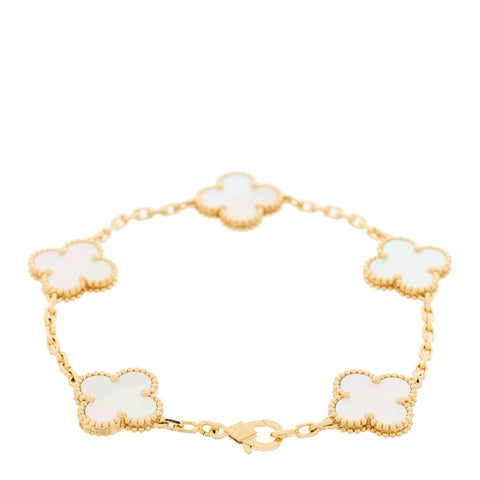 18K Yellow Gold Mother of Pearl 5 Motifs Vintage Alhambra Bracelet