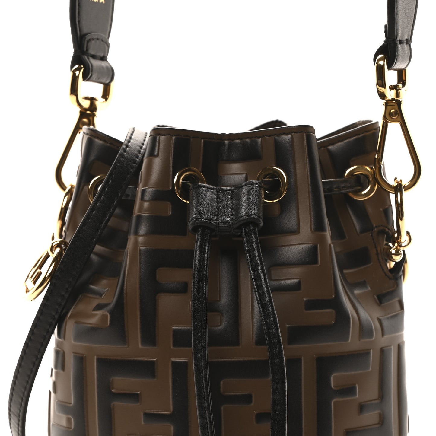 Vitello Liberty F is Fendi Bi-Color FF 1974 Embossed Mini Mon Tresor Bucket Bag Maya Black