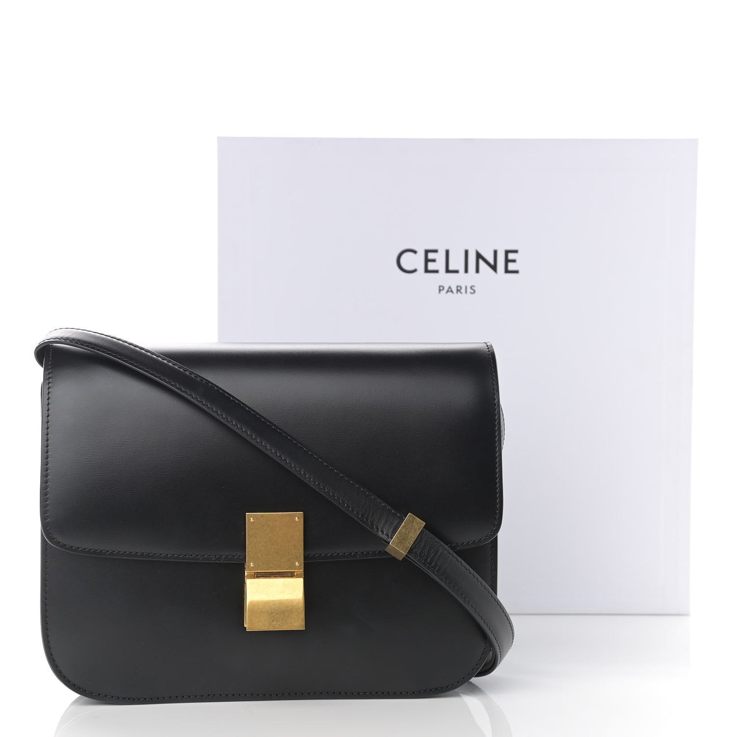 Box Calfskin Medium Classic Box Flap Bag Black