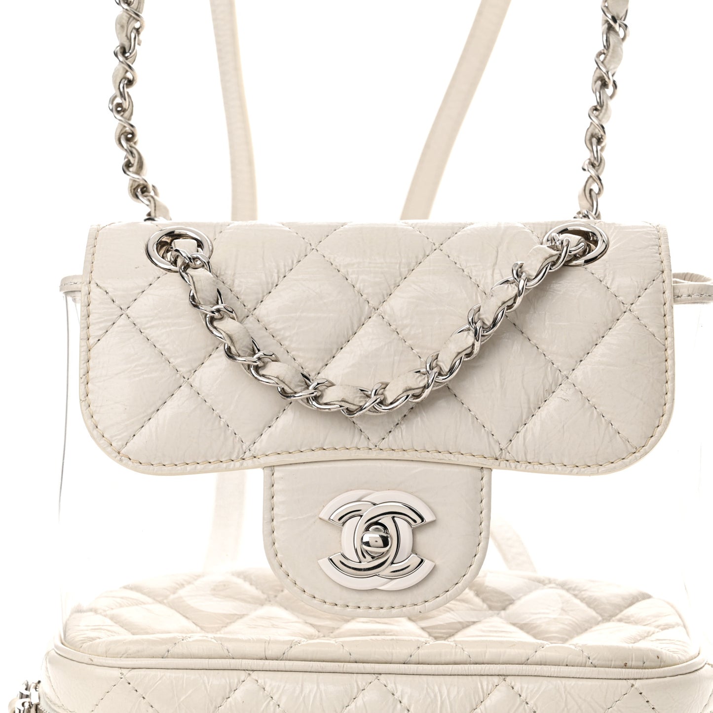Crumpled Calfskin PVC Quilted Backpack White
