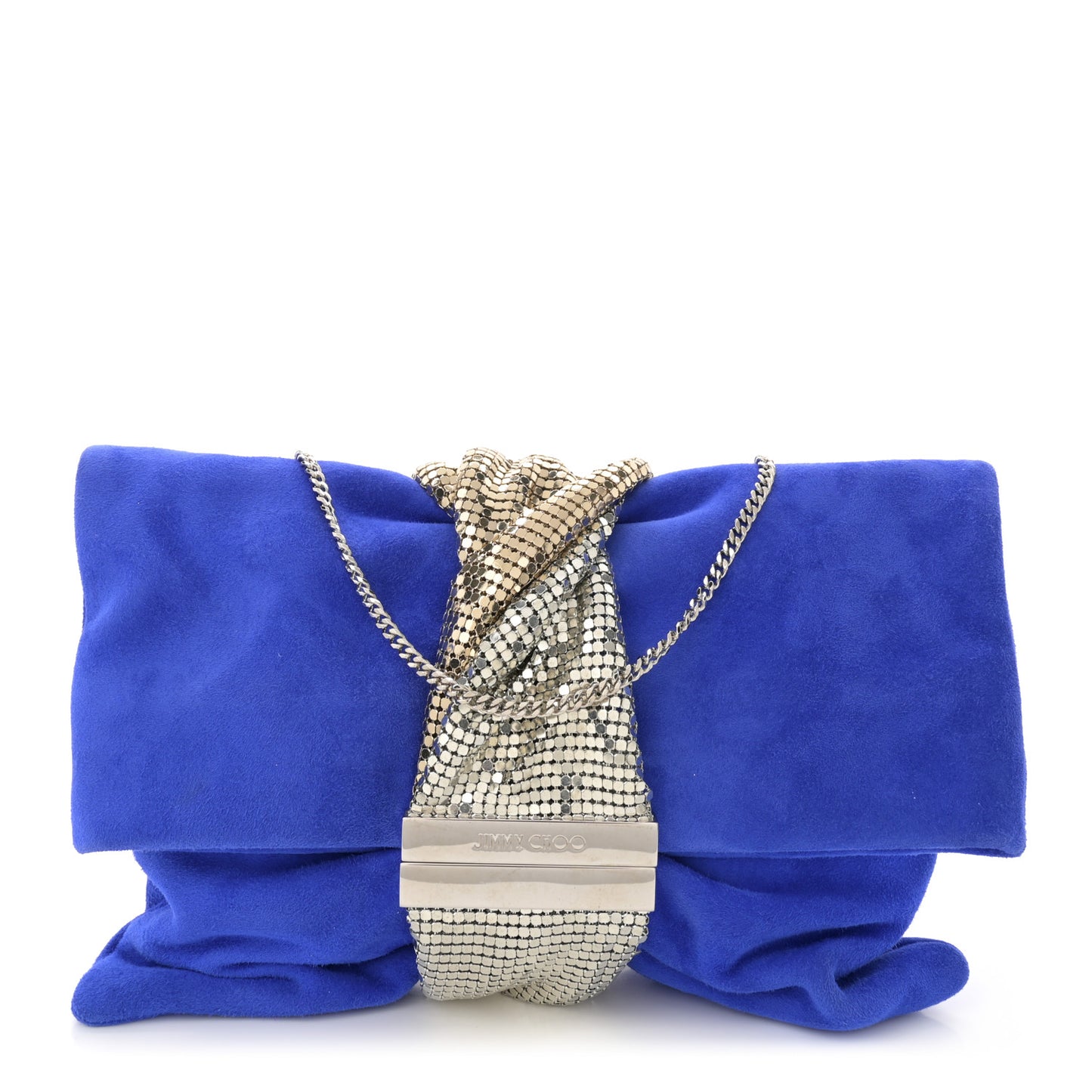 Suede Chandra Chain Clutch Blue