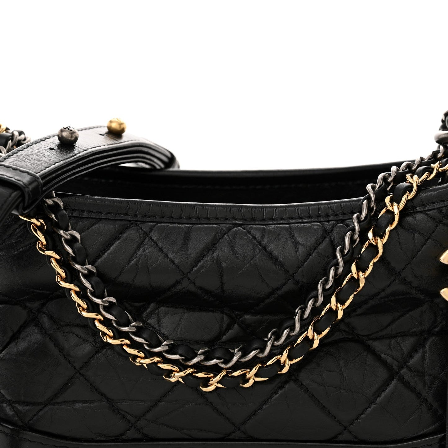 Aged Calfskin Quilted Small Gabrielle Hobo Black