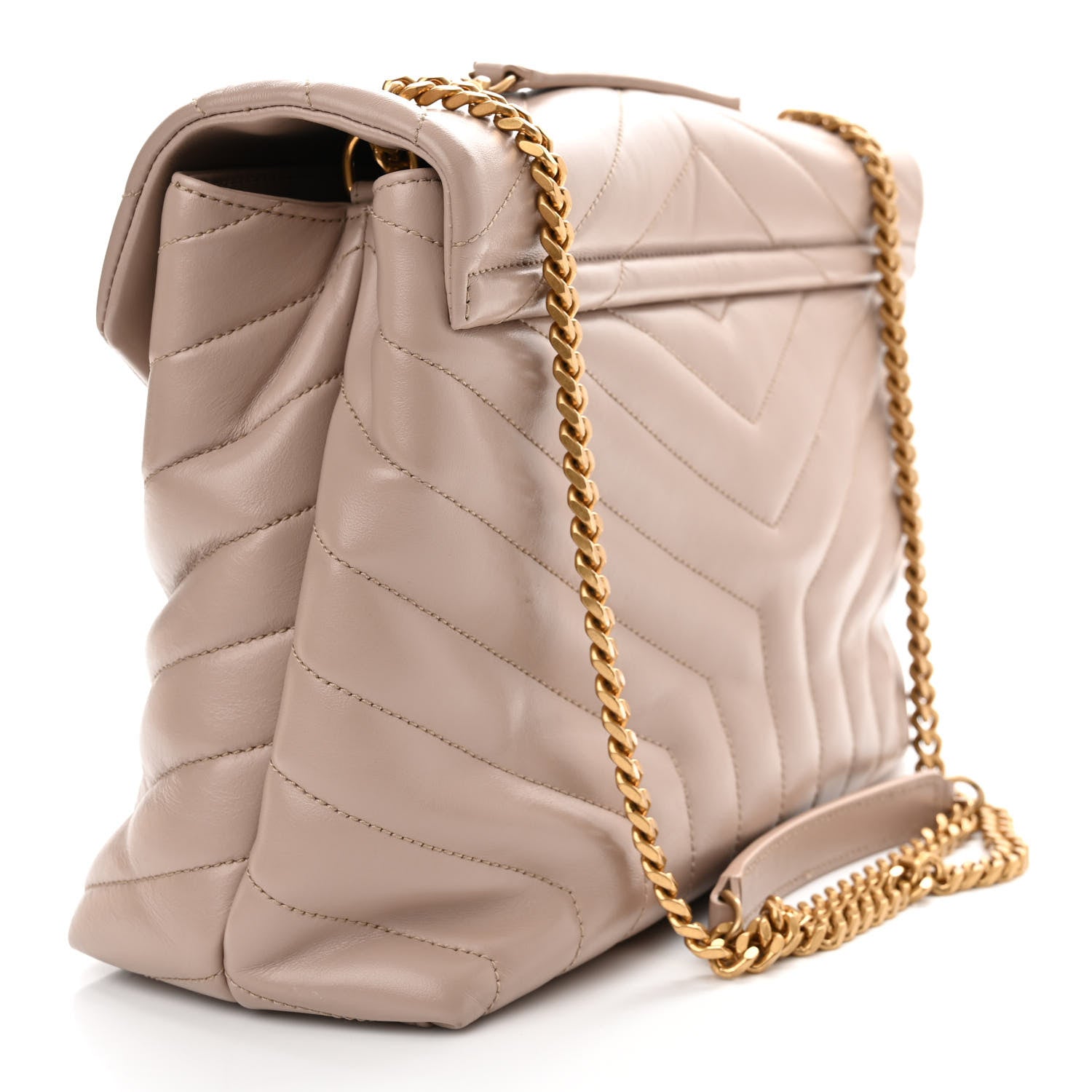 Saint Laurent Calfskin Y Quilted Monogram Medium Loulou Chain Satchel Light Natural 3 of 13