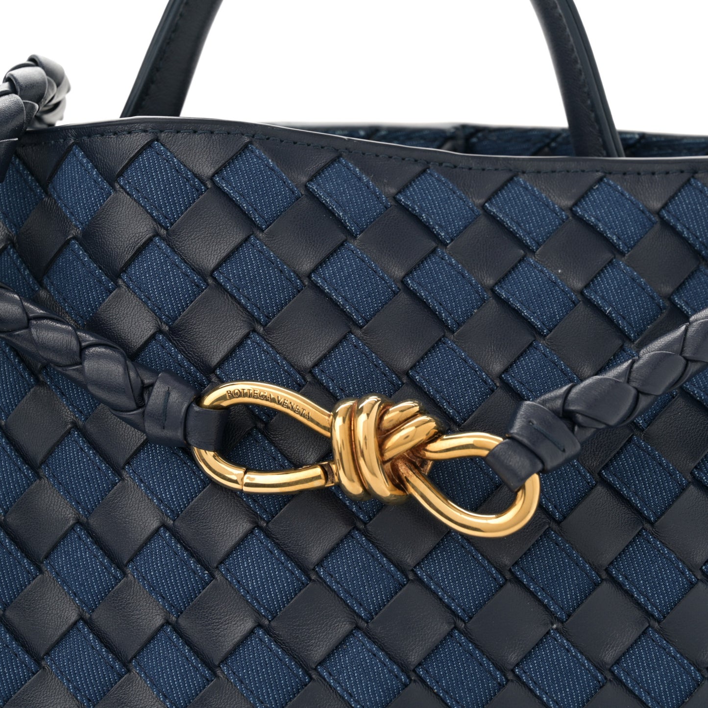 Nappa Intrecciato Denim Medium Andiamo Shoulder Bag Abyss Indigo
