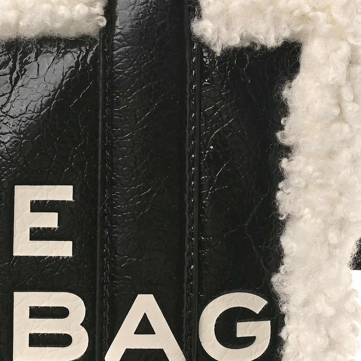 Shiny Calfskin Faux Shearling Mini The Traveler Tote Bag Black