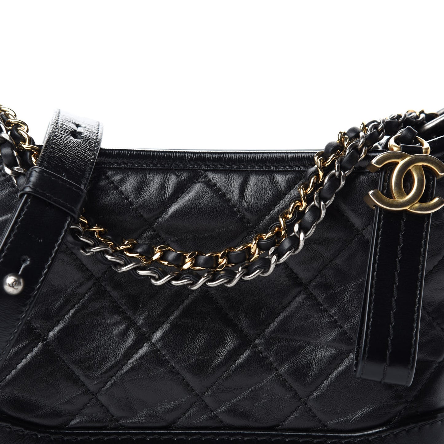 Aged Calfskin Quilted Small Gabrielle Hobo Black
