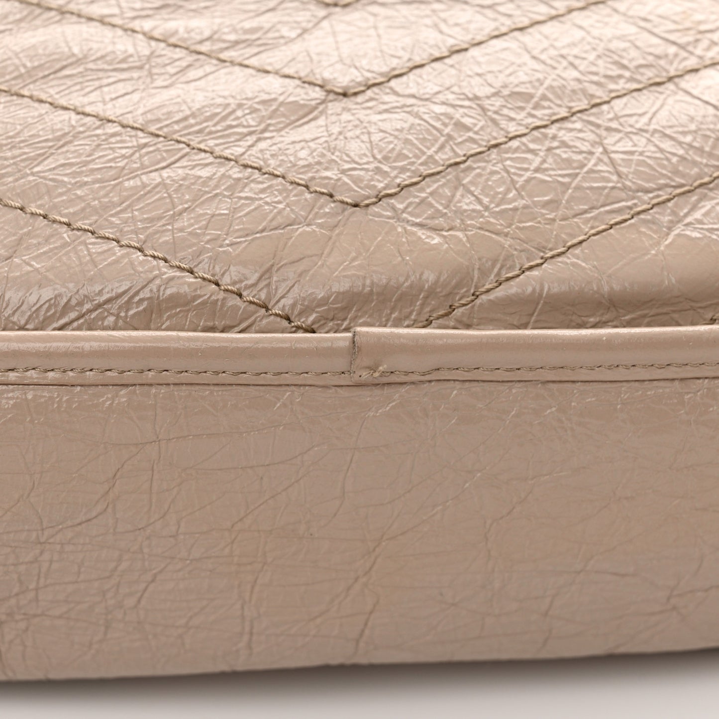 Crinkled Calfskin Matelasse Monogram Medium Niki Chain Satchel Light Taupe