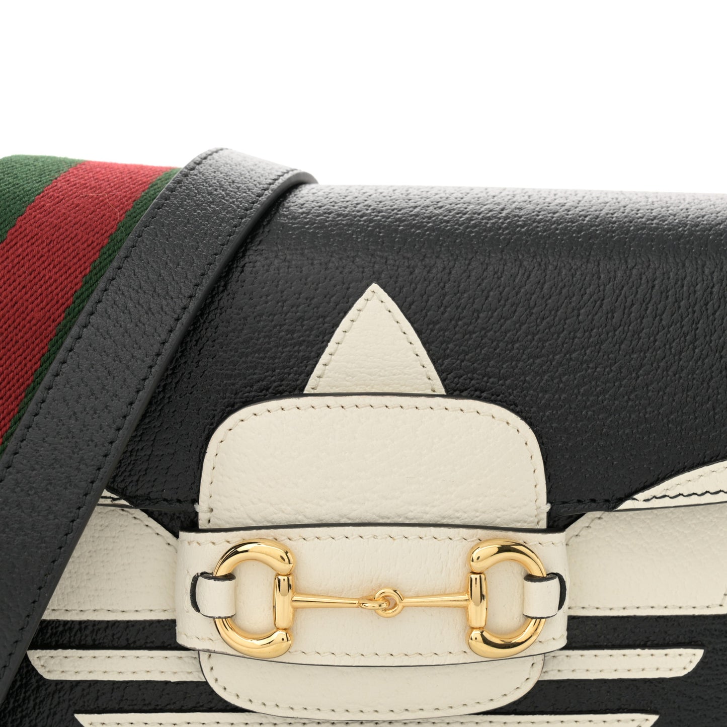 X ADIDAS Textured Dollar Calfskin Web Trefoil Mini Horsebit 1955 Shoulder Bag Black Off White