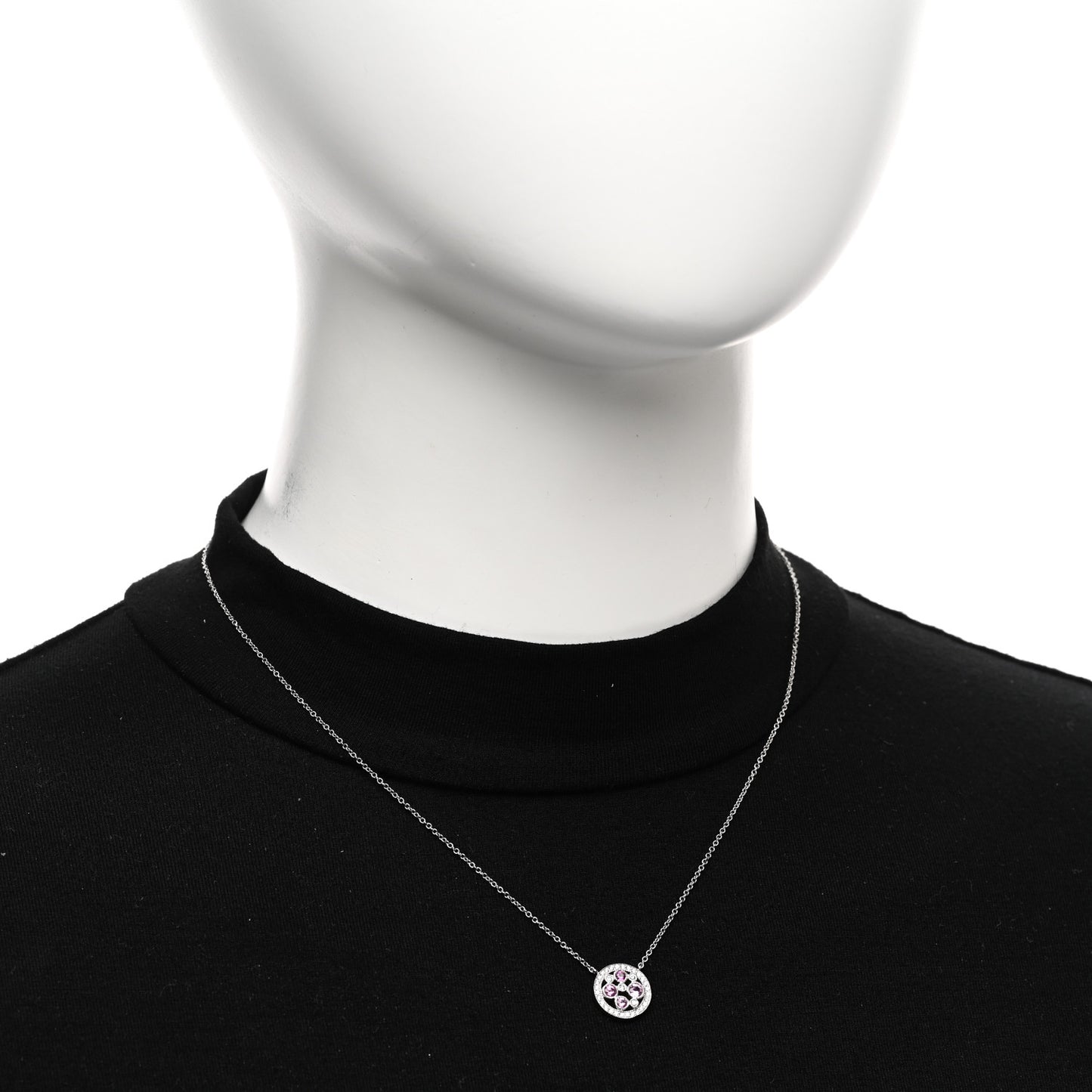 Platinum Diamond Pink Sapphire Cobblestone Pendant Necklace