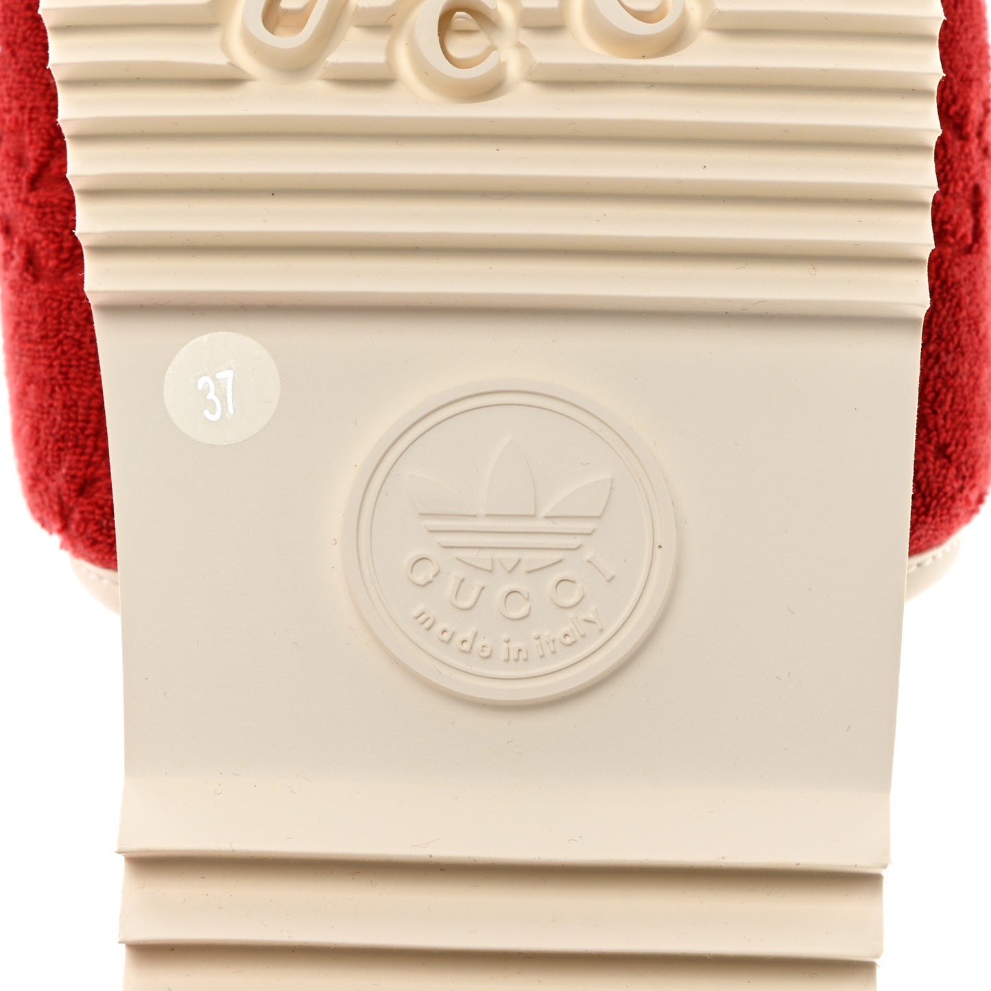 X ADIDAS Terry Cloth Trefoil GG Monogram Womens Platform Sandals 37 Maple Red Off White