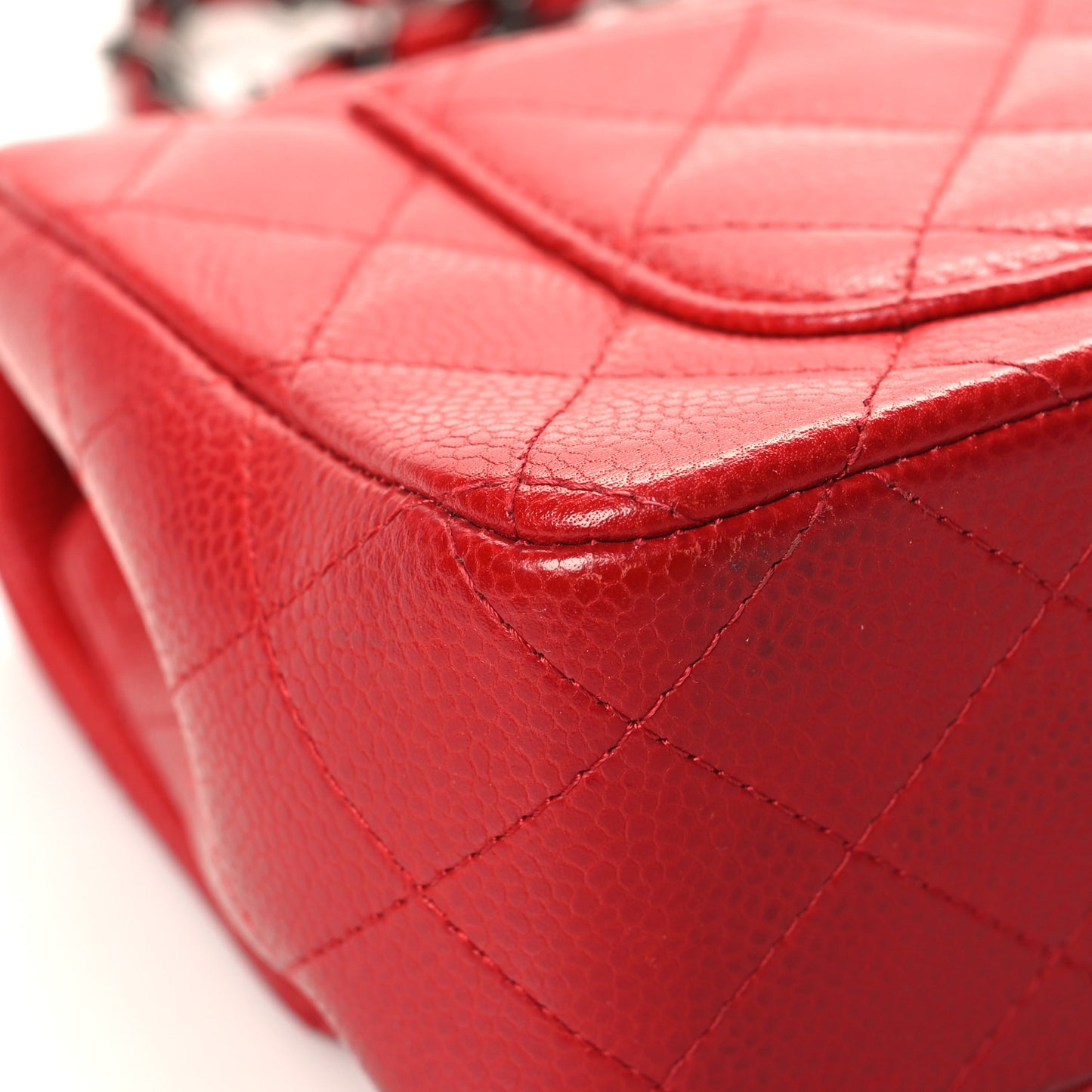 Caviar Quilted Mini Rectangular Flap Red