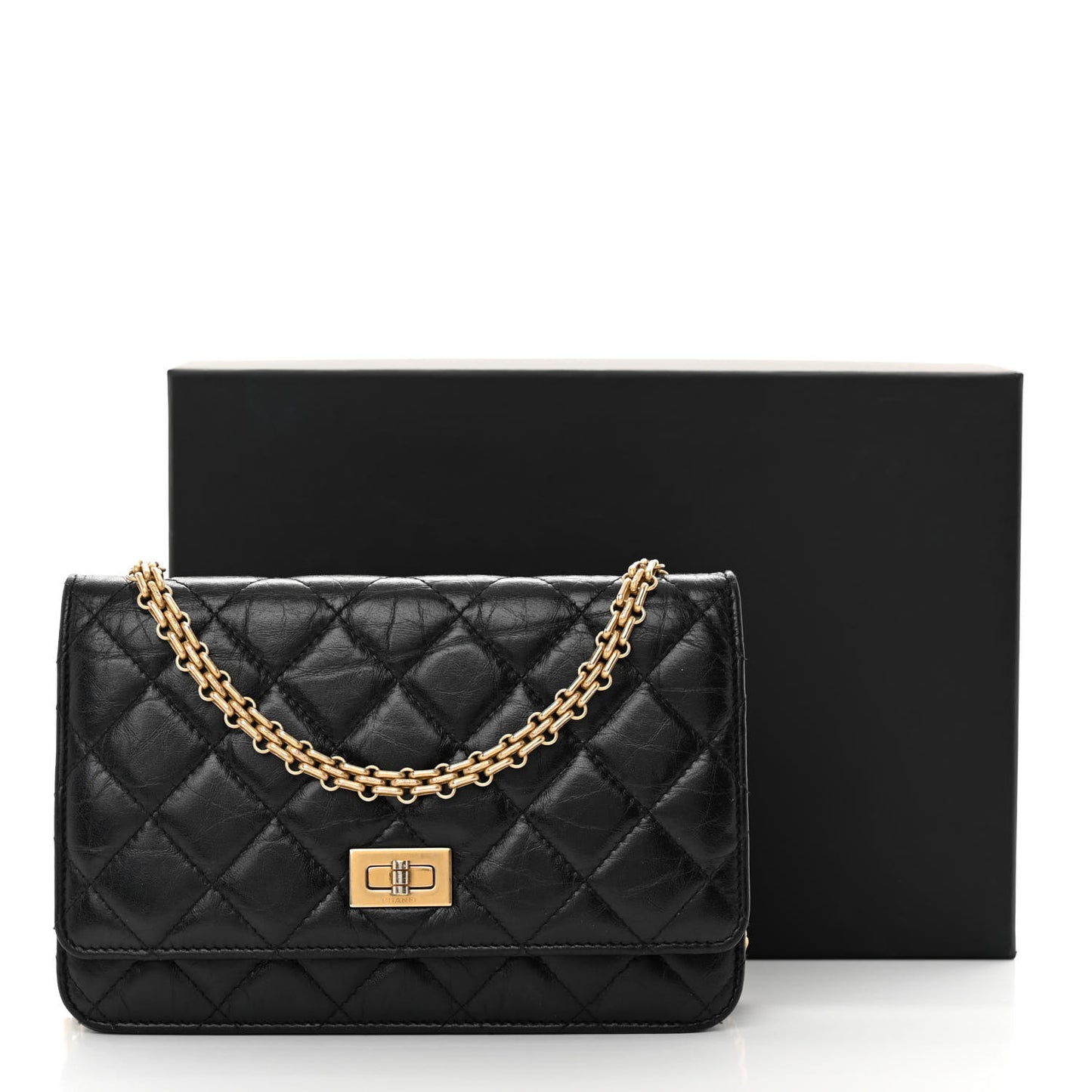 Aged Calfskin Quilted Reissue Wallet On Chain WOC Black