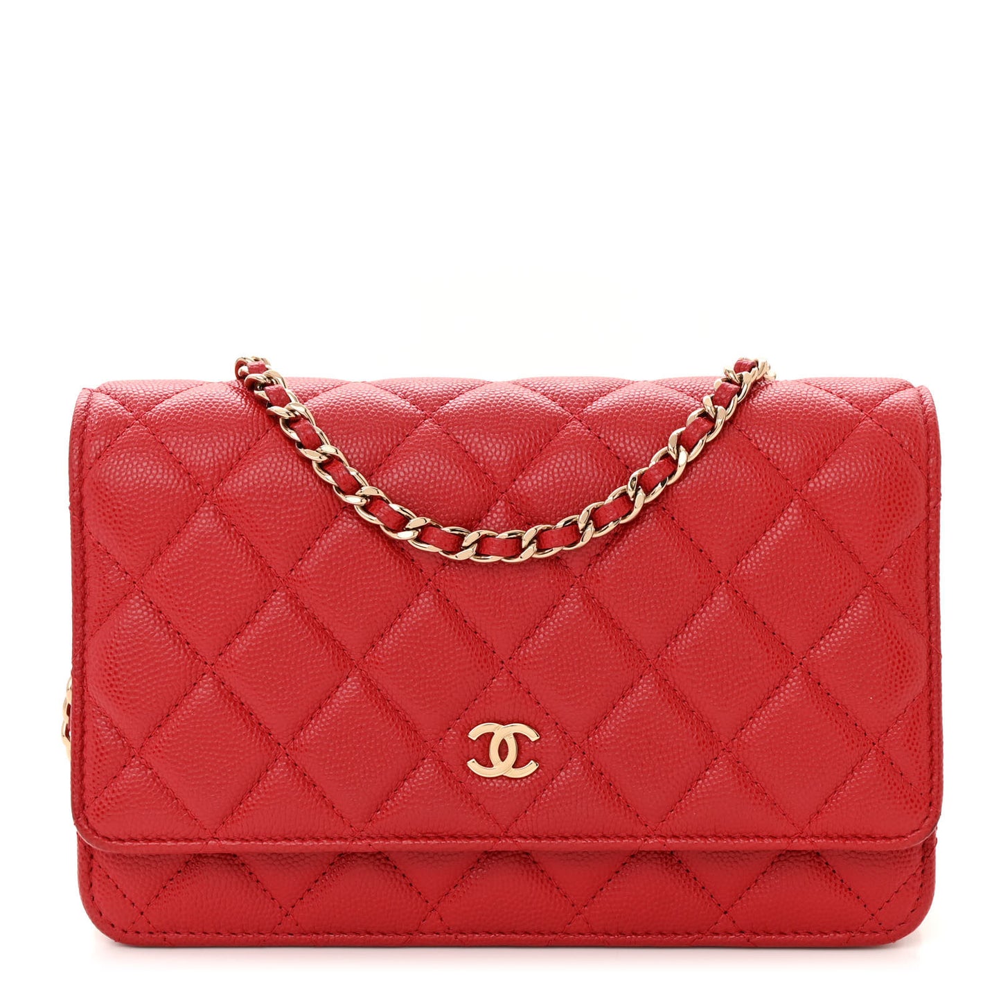 Caviar Quilted Wallet on Chain WOC Dark Red