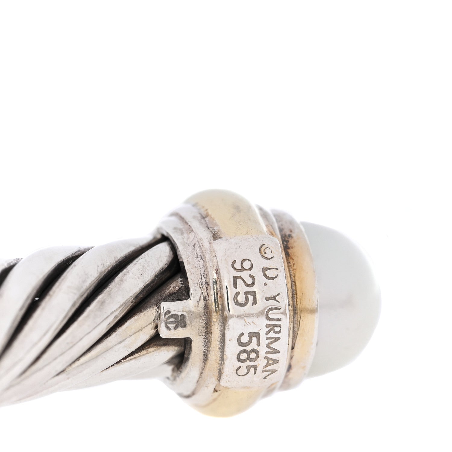 David Yurman Sterling Silver 14K Yellow Gold Pearl 7mm Cable Classics Bracelet 4 of 4