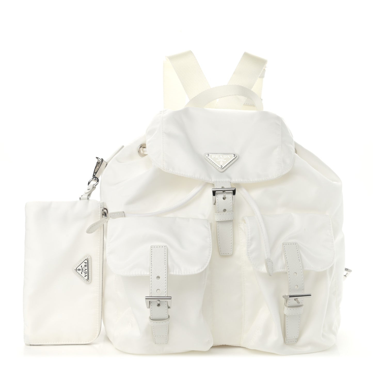 Nylon Vela Saffiano Medium Backpack White