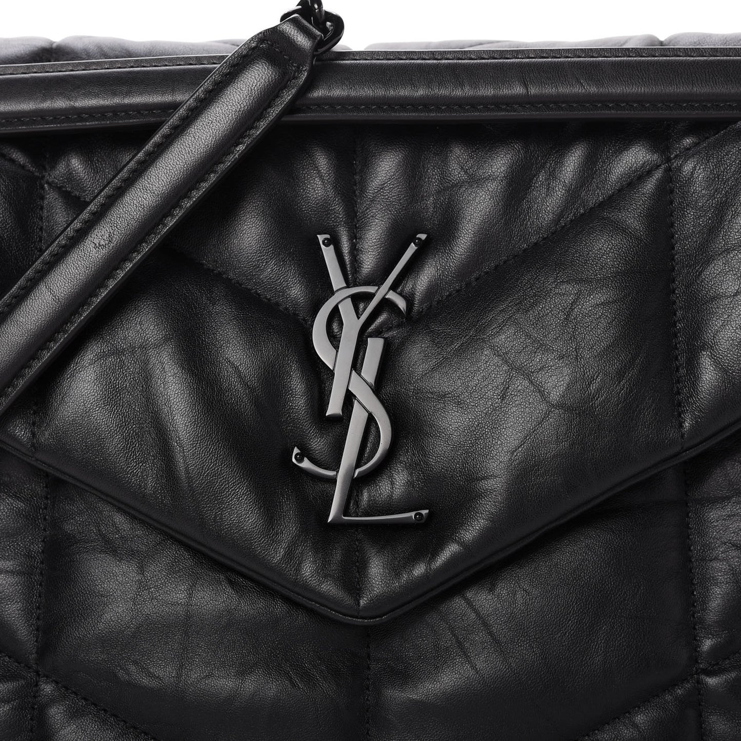 Lambskin Quilted Medium Loulou Puffer Monogram Chain Satchel Black