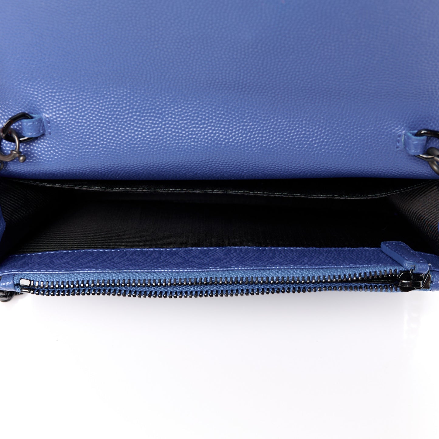 Grain De Poudre Matelasse Chevron Monogram Envelope Chain Wallet Blue Majorelle