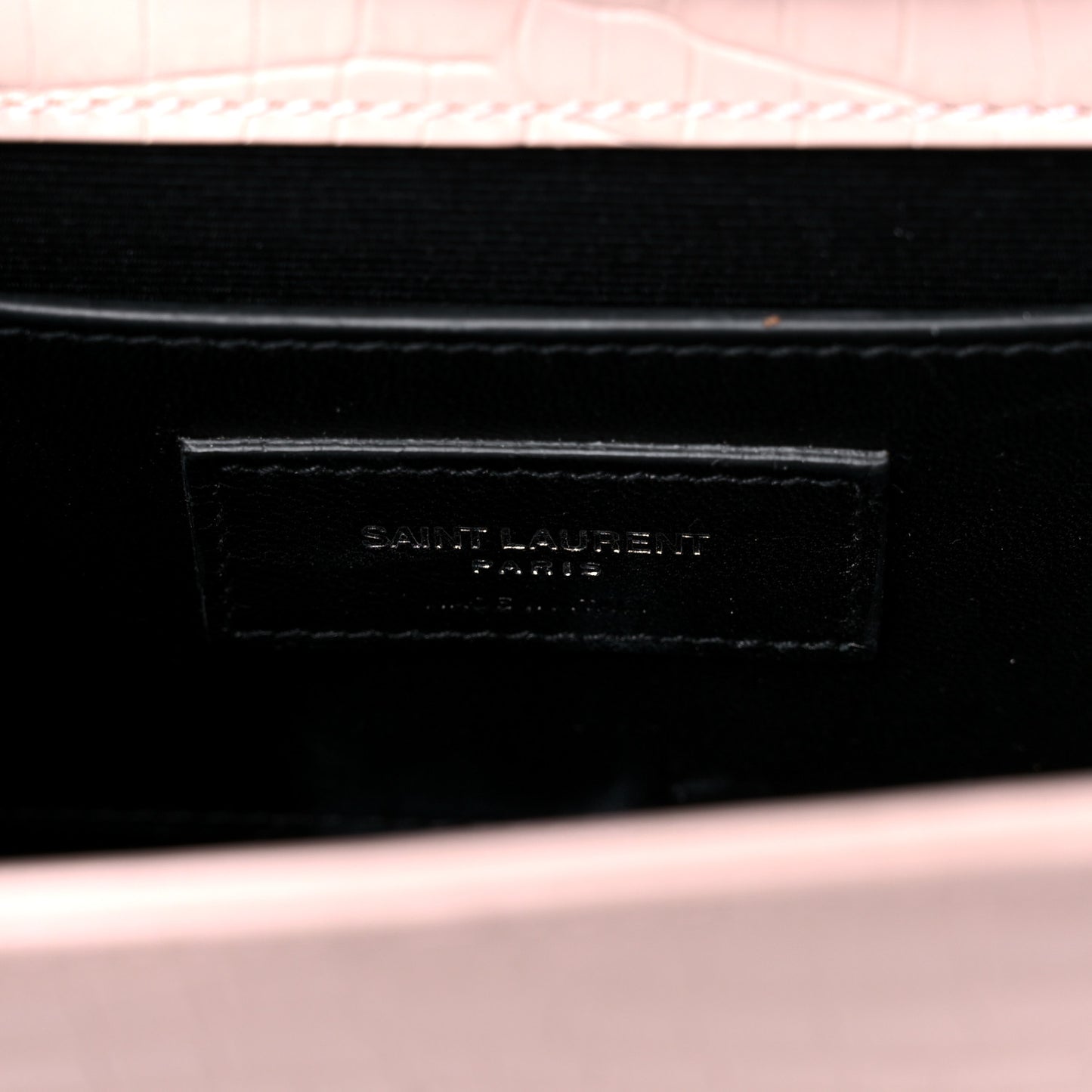 Calfskin Crocodile Embossed Medium Classic Monogram Kate Tassel Satchel Powder Pink