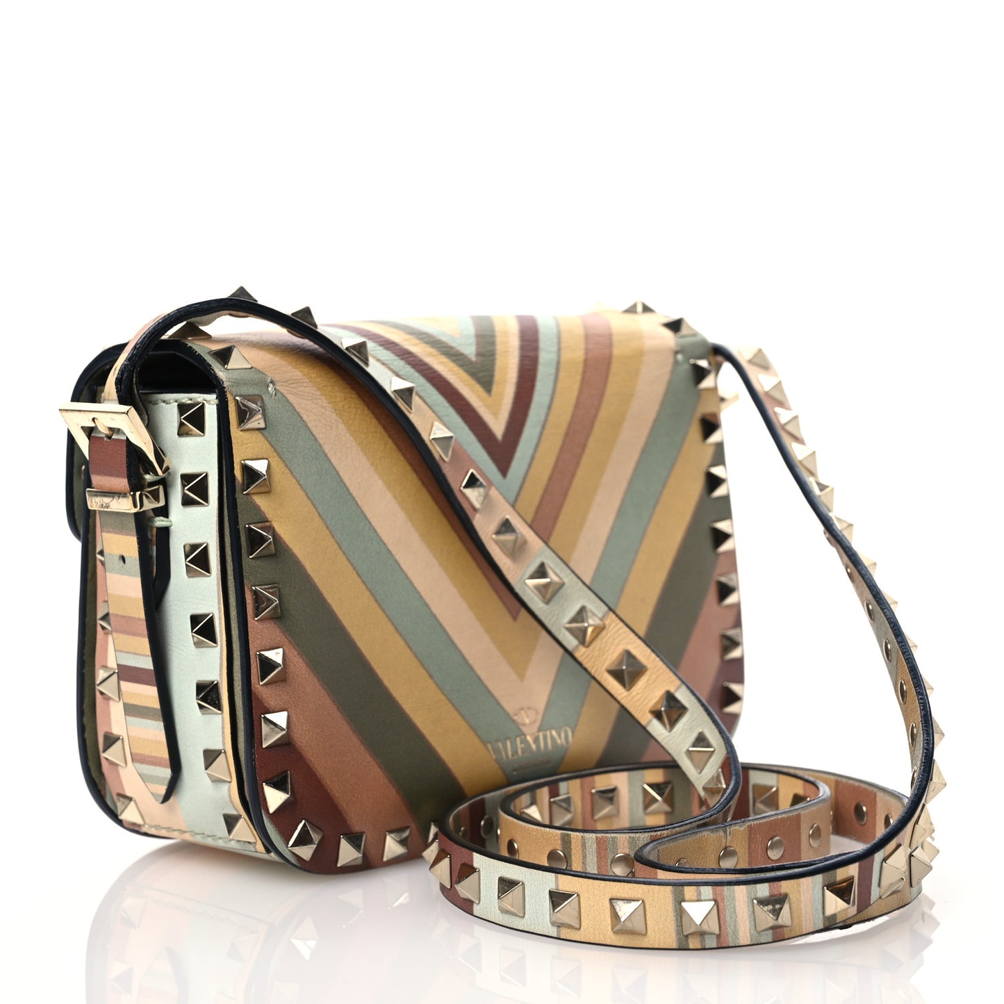 Vitello Native Couture 1975 Rockstud Crossbody Bag Green Multicolor