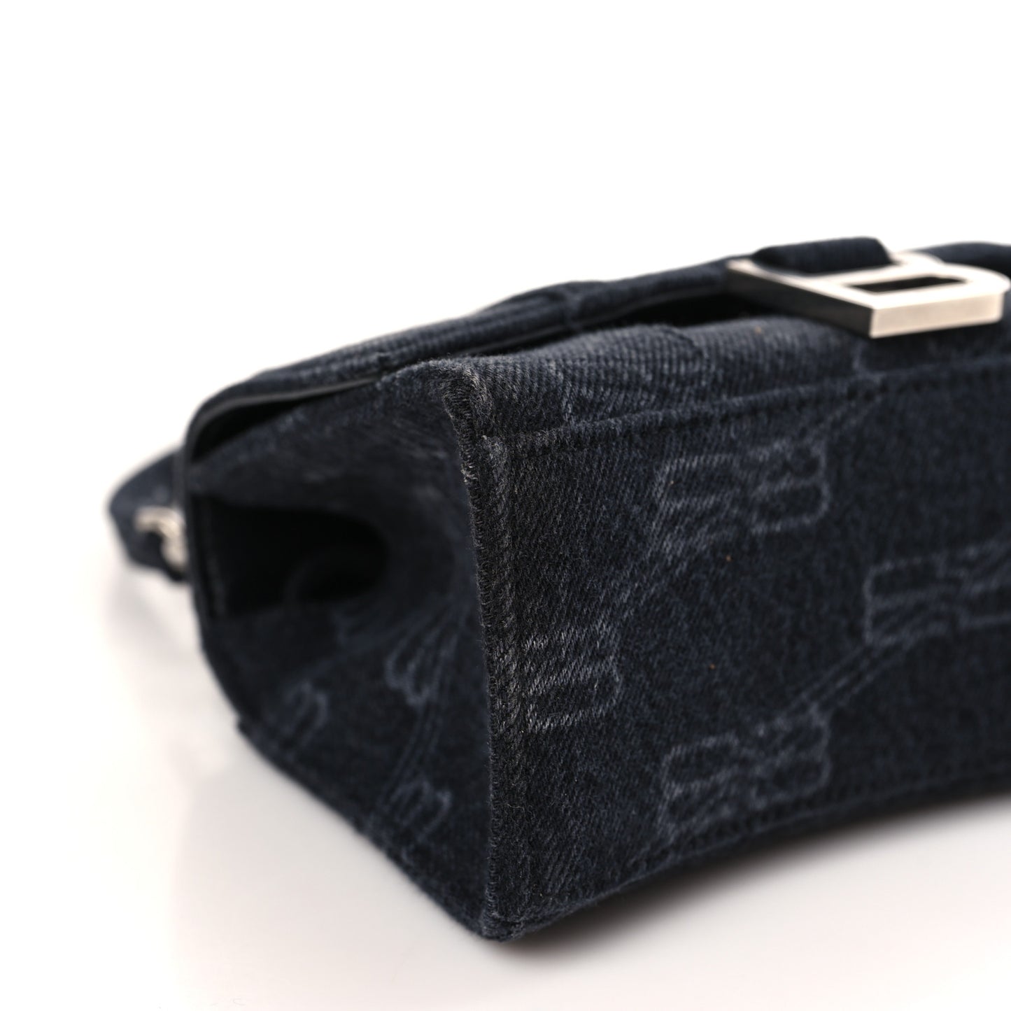 Washed Denim BB Monogram Hourglass Top Handle Bag XS Black