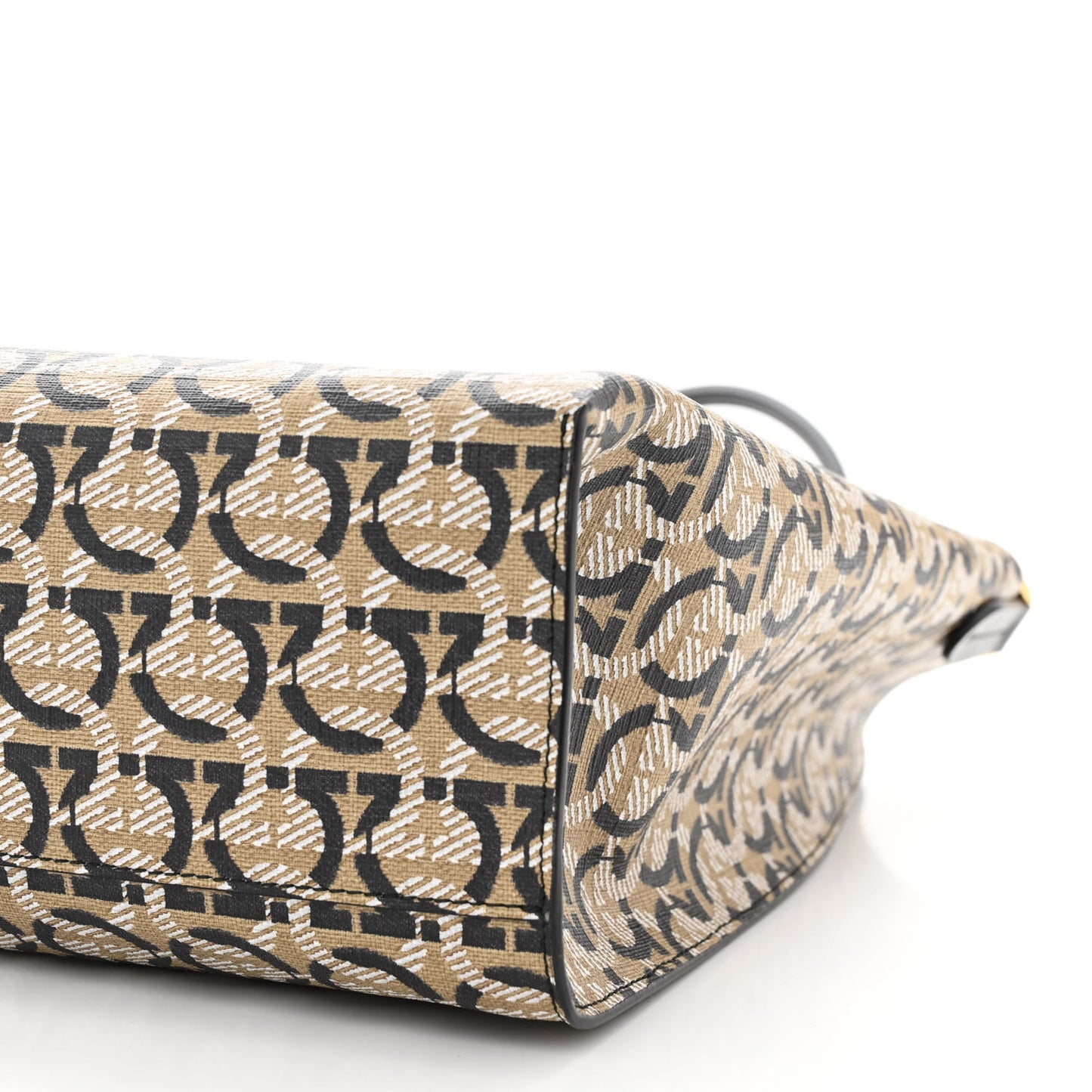 Canvas Calfskin Gancini Tote Sand Black