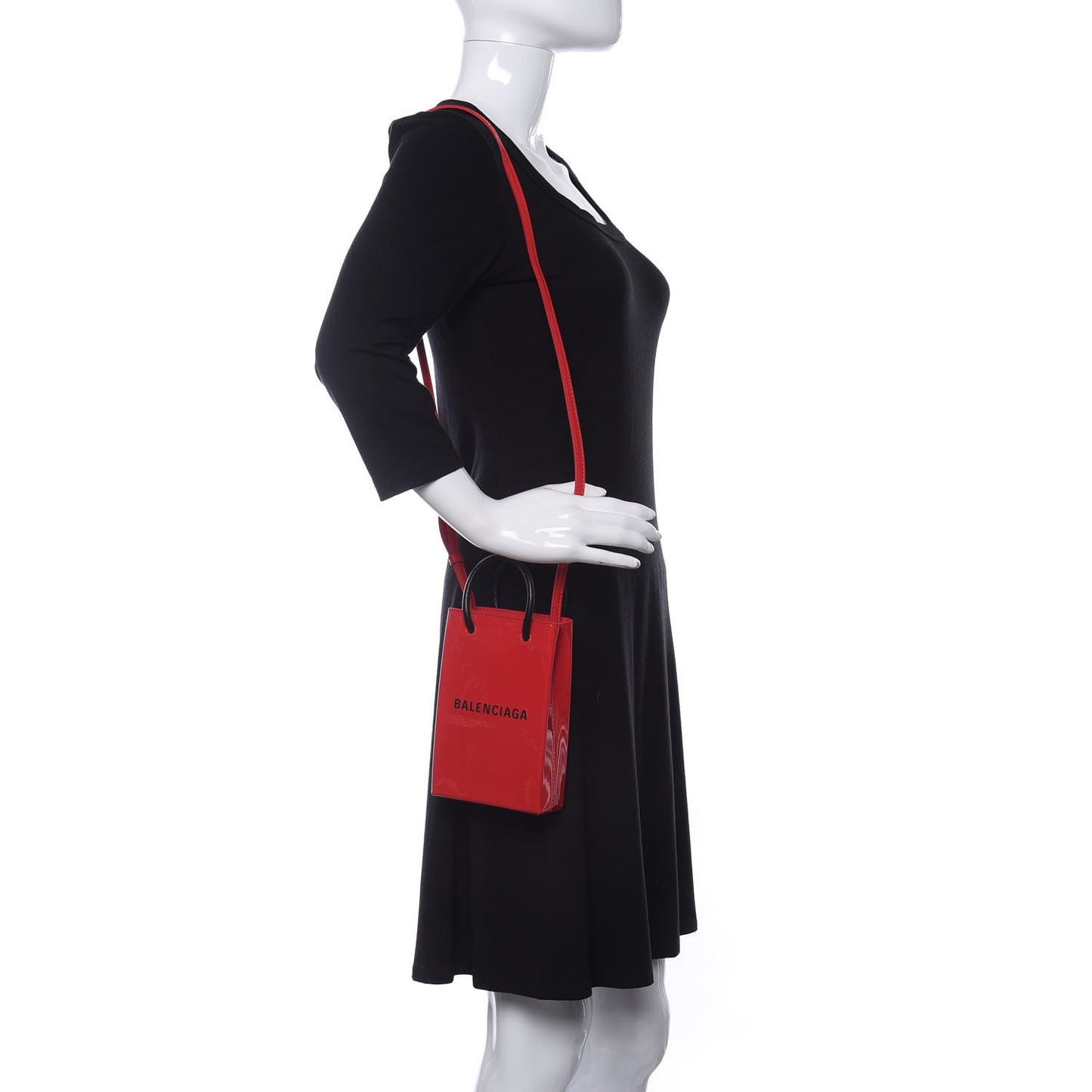 Patent Calfskin Logo Shopping Phone Holder Bag Bright Red