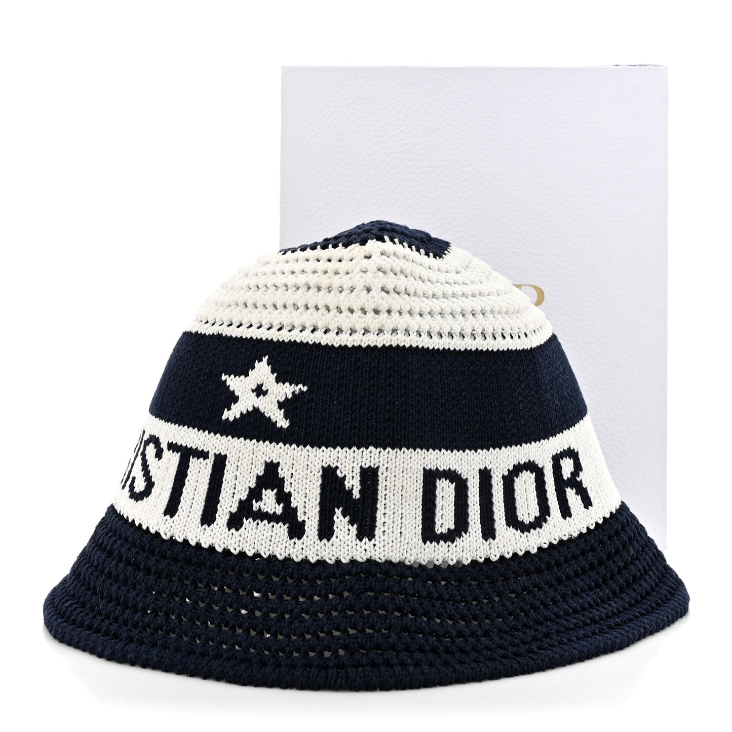 Cotton Blend Knitted D-Tulipe Cloche Hat M Blue White