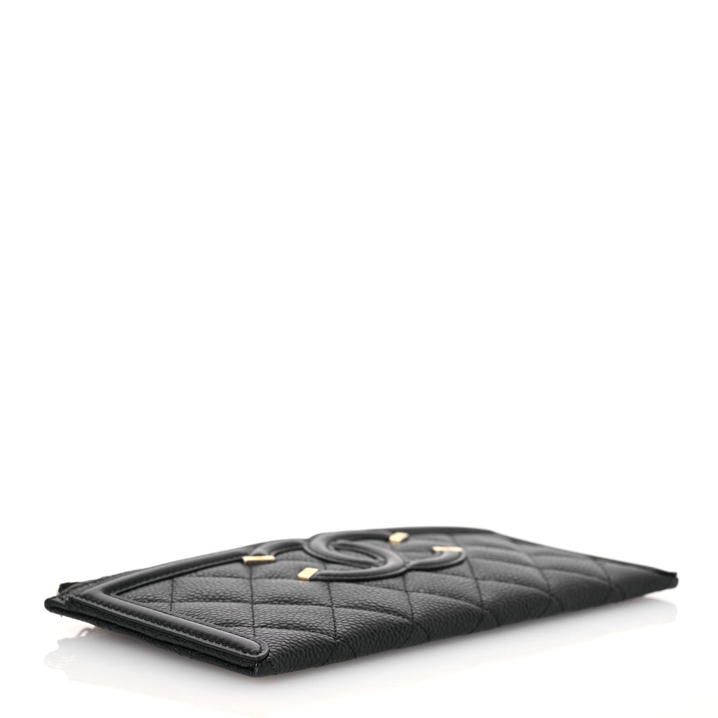 Caviar Quilted Filigree Zip Pouch Black