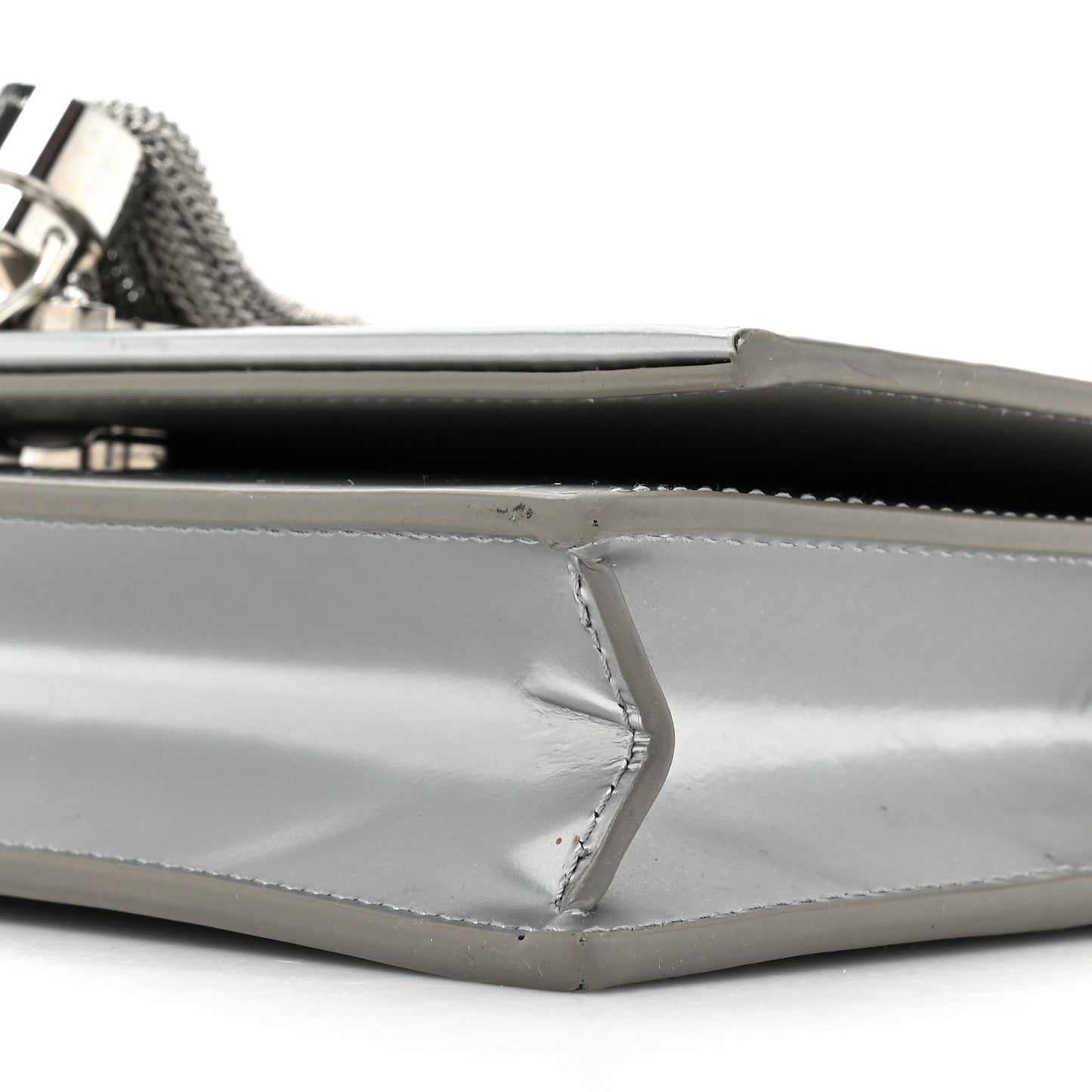 Metallic Calfskin Kate Monogram Tassel Chain Wallet Silver