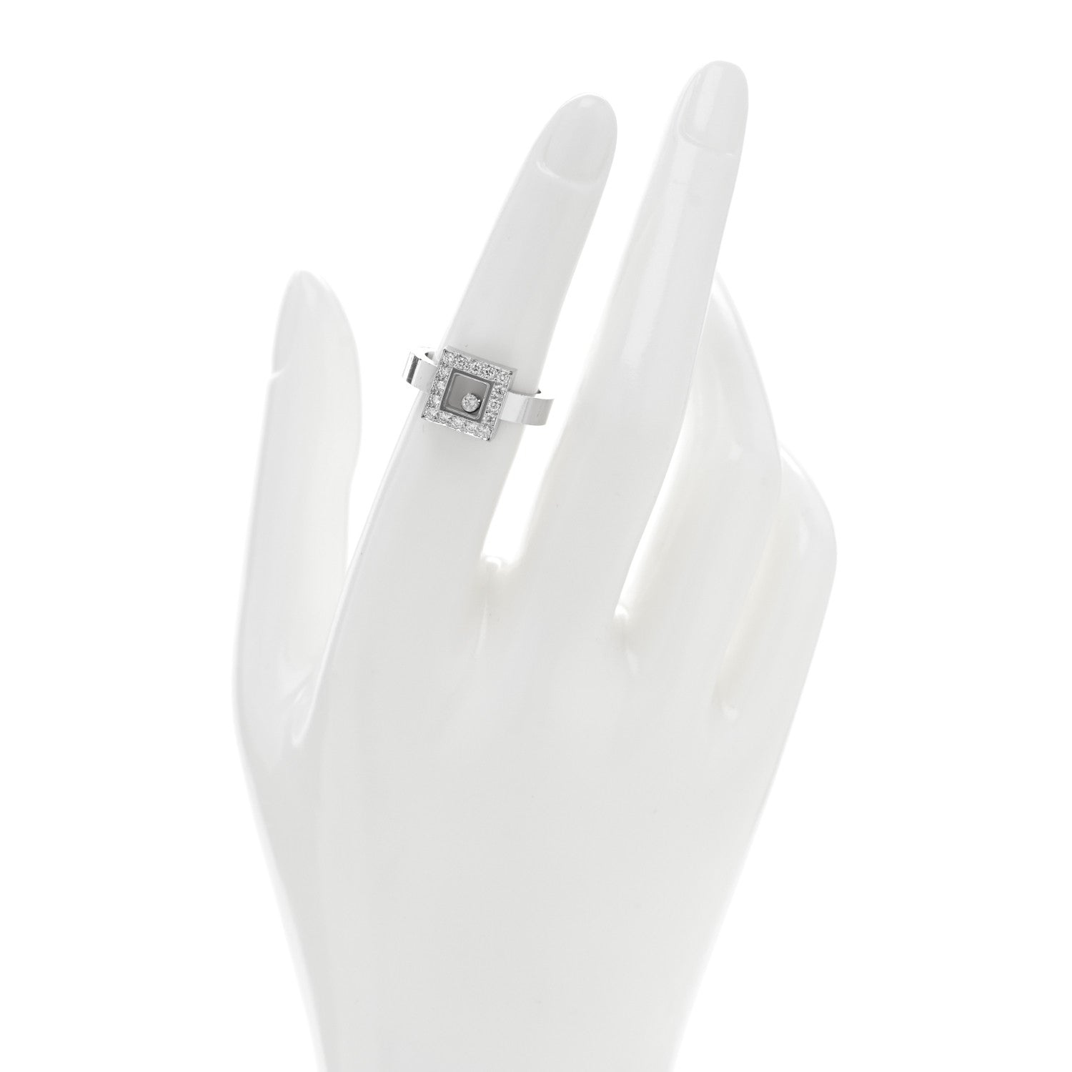 Chopard 18K White Gold Diamond Happy Diamond Square Pave Ring 53 6.25 2 of 4