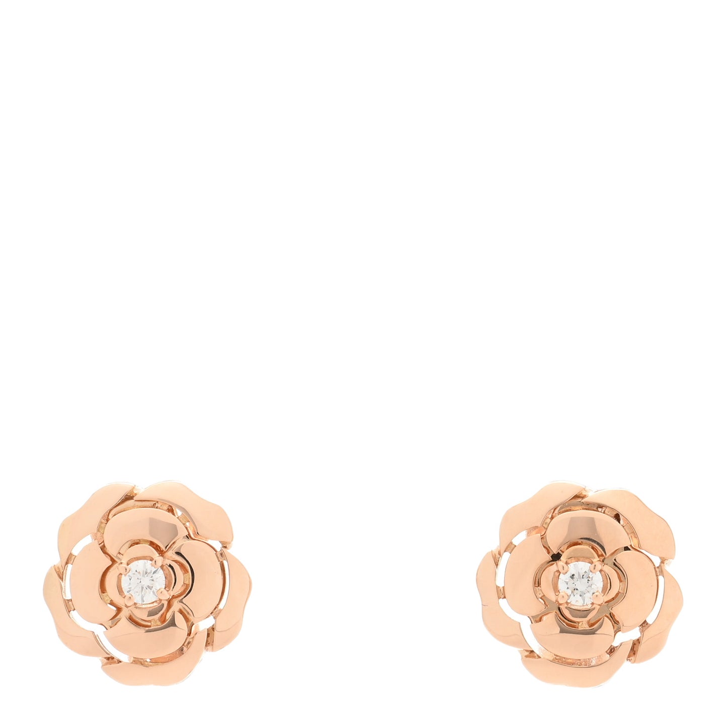 18K Rose Gold Diamond Extrait de Camelia Clip On Earrings