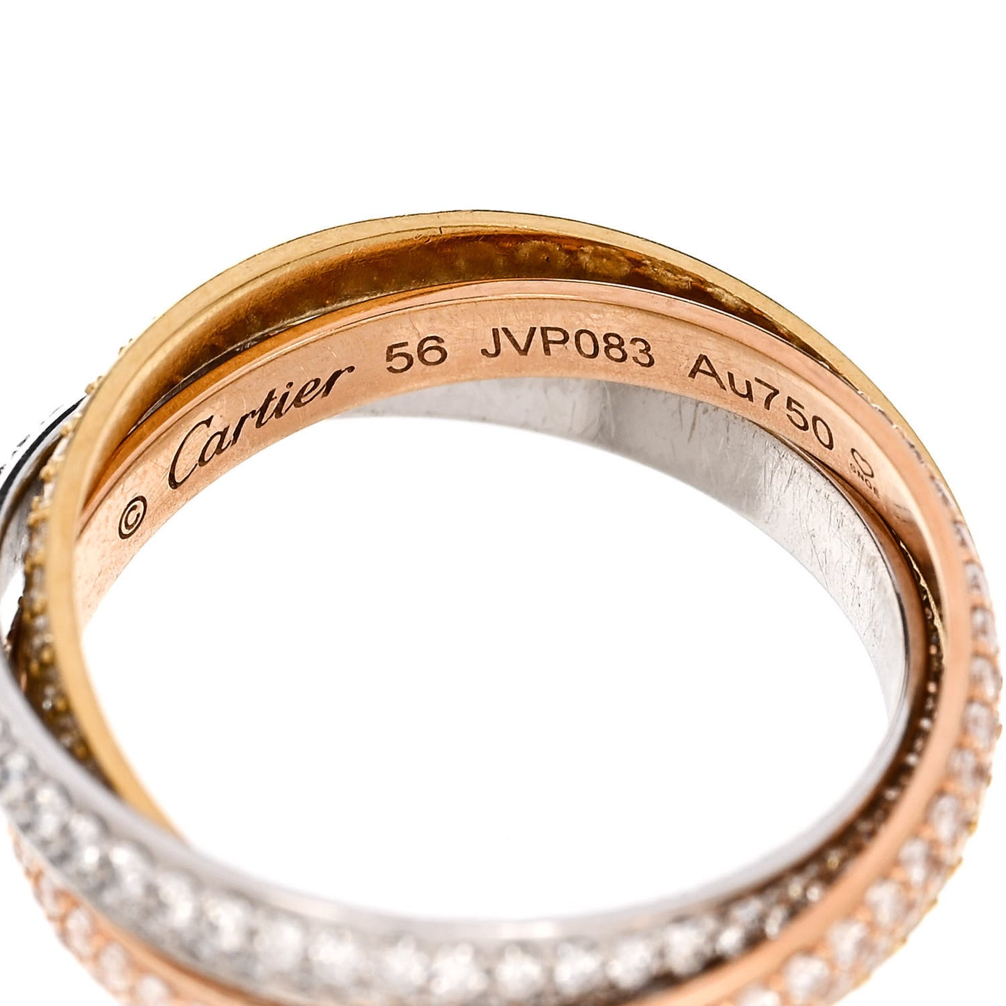 18K White Yellow Pink Gold Diamond Small Trinity Full Paved Ring 56 7.75