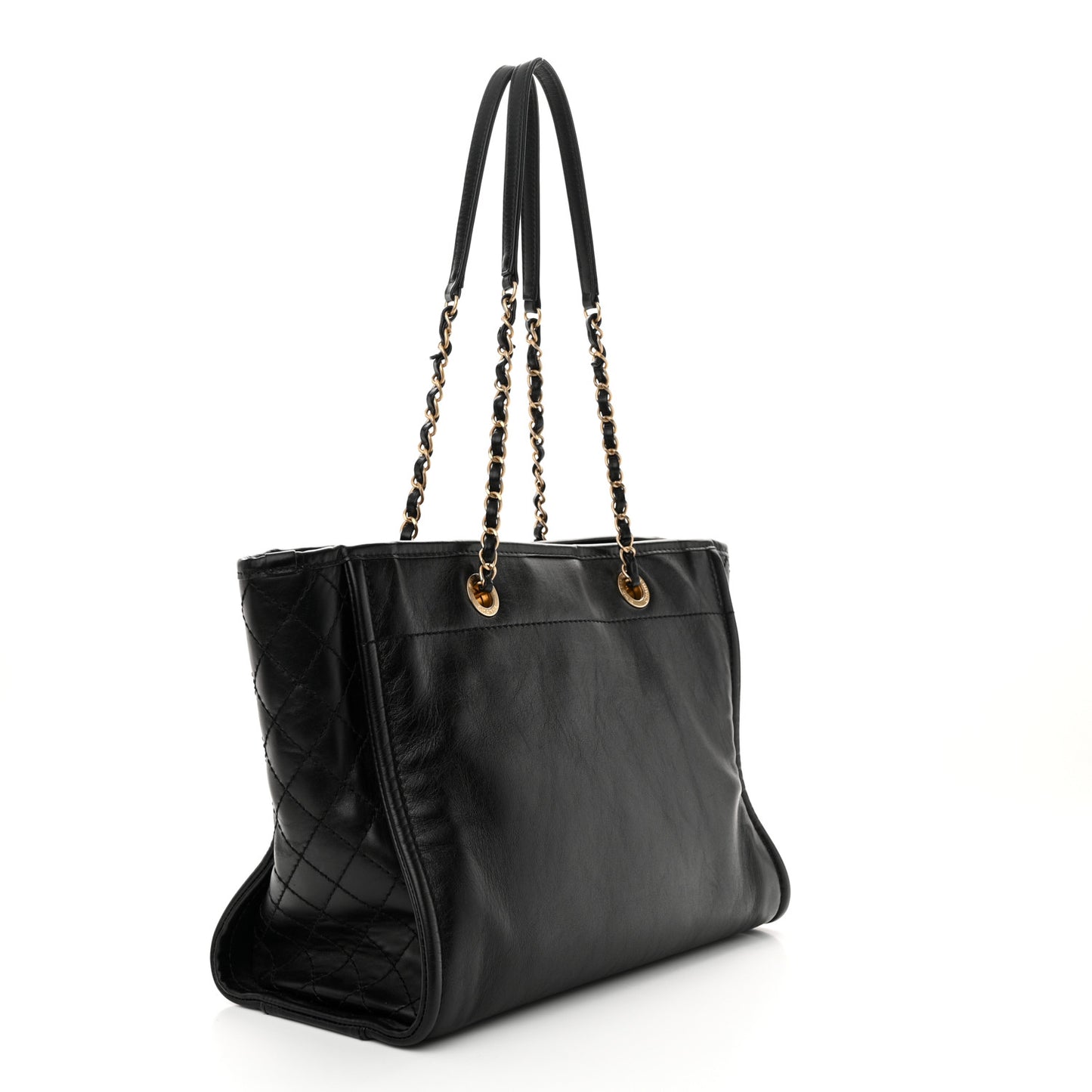Aged Calfskin Small Charms Deauville Tote Black