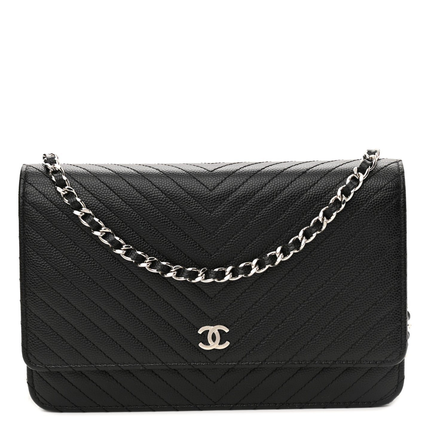 Caviar Chevron Quilted Wallet On Chain WOC Black