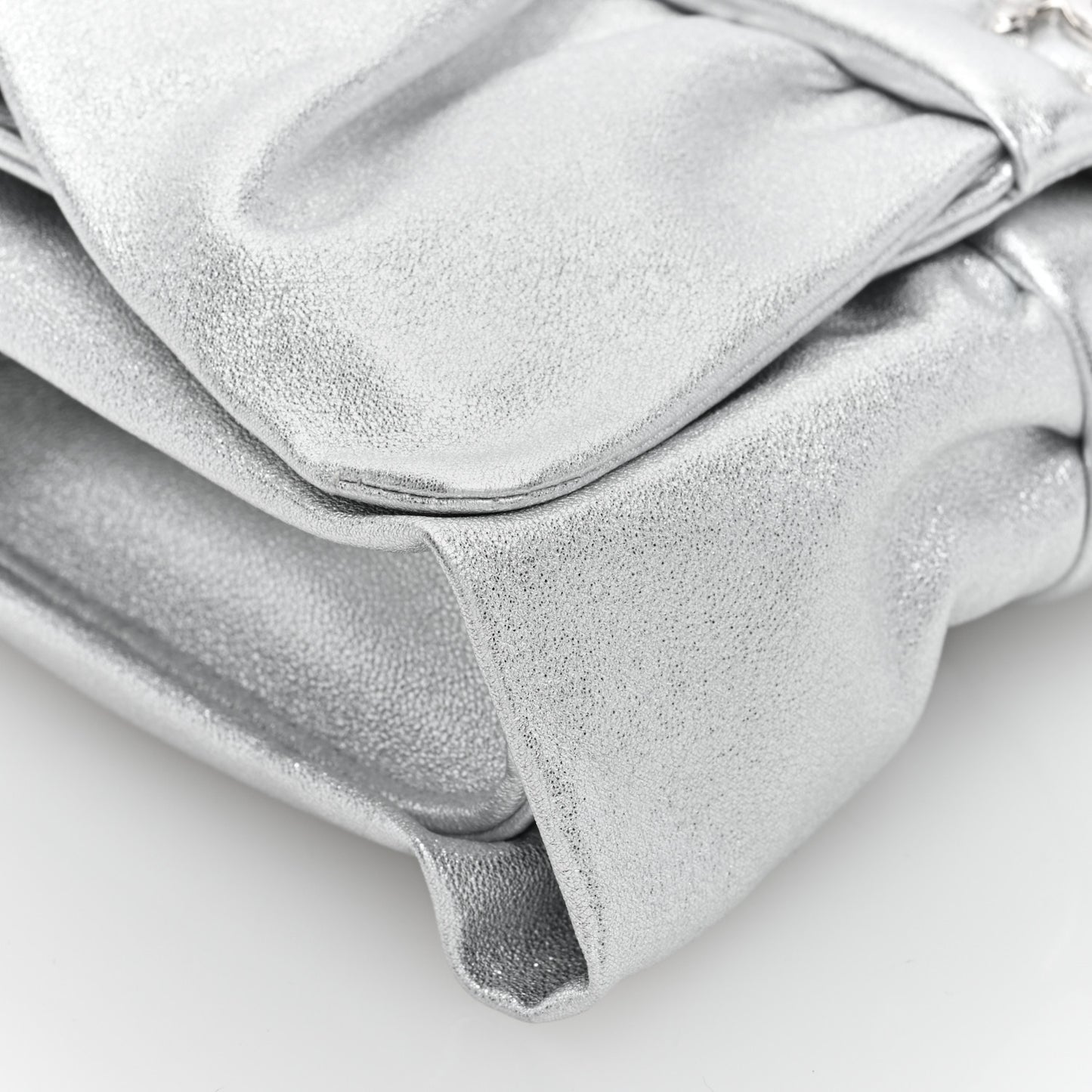 Metallic Lambskin Tie My Bow Flap Clutch With Chain Silver