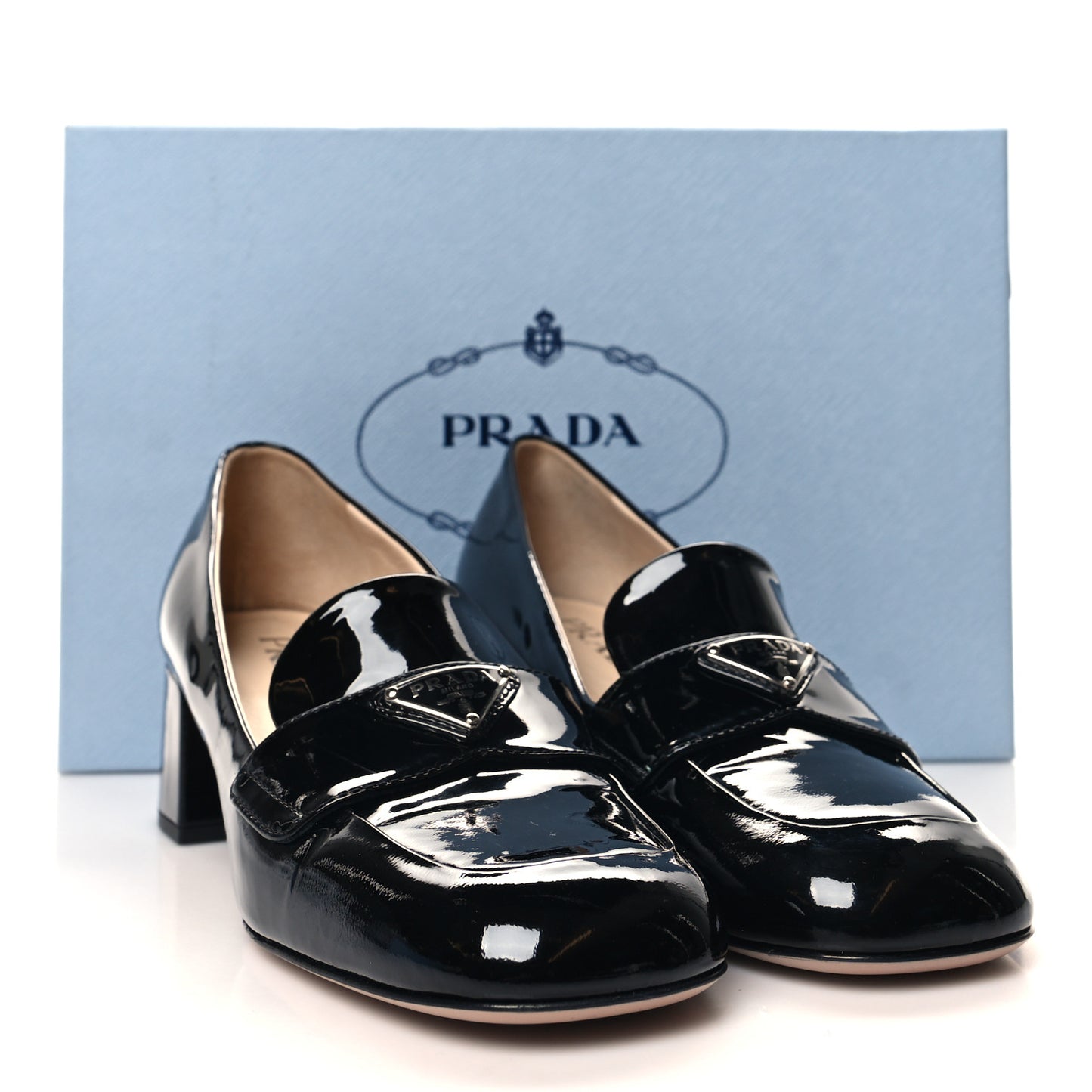 Patent Metal Triangle Logo 85mm Loafers 38.5 Black