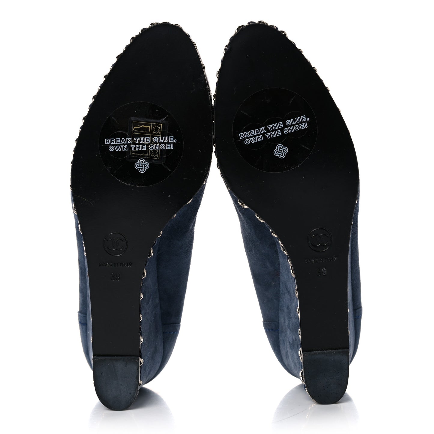 Suede Lambskin Cap Toe Chain Wedge Pumps 39 Blue