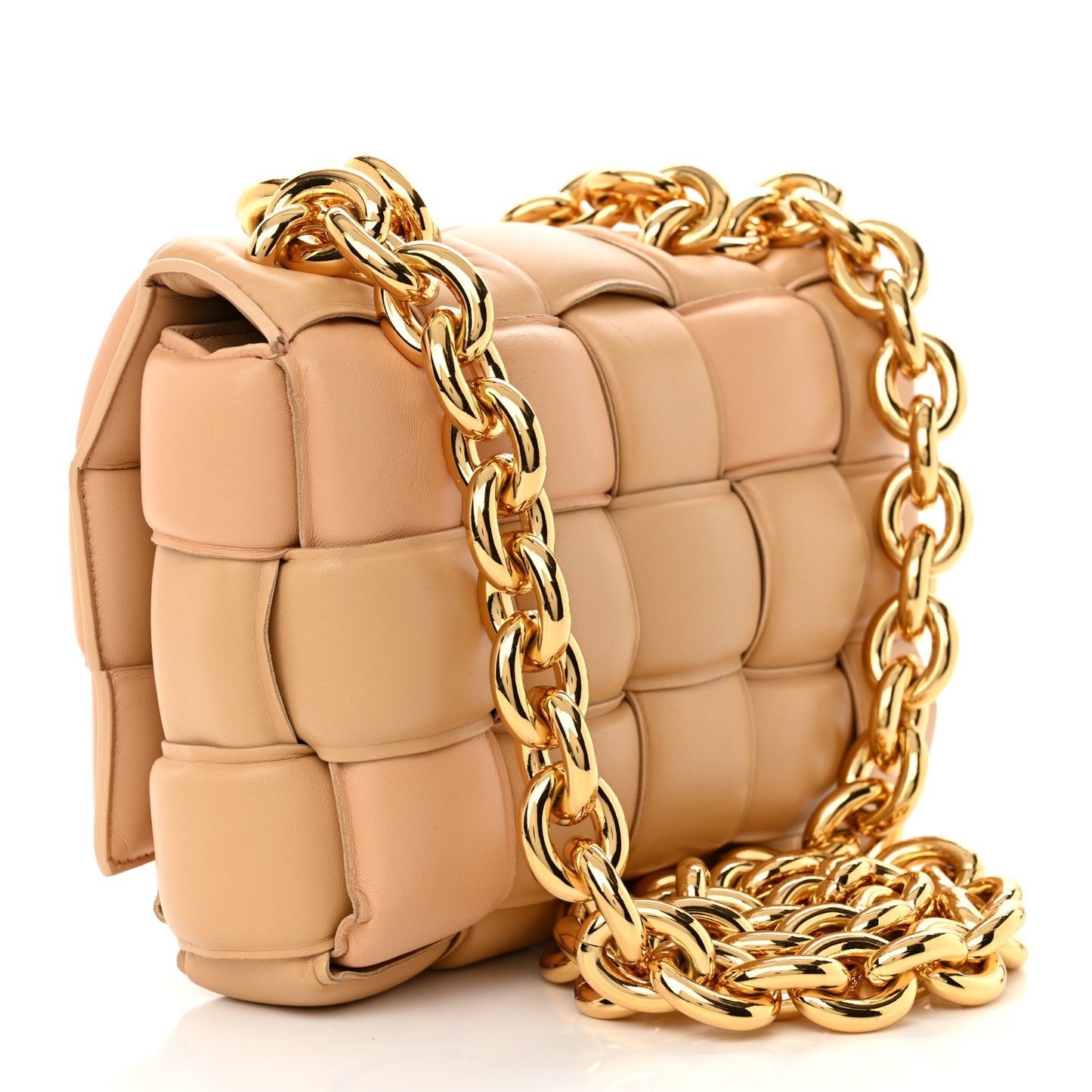 Lambskin Maxi Intreccio Padded Chain Cassette Crossbody Bag Almond