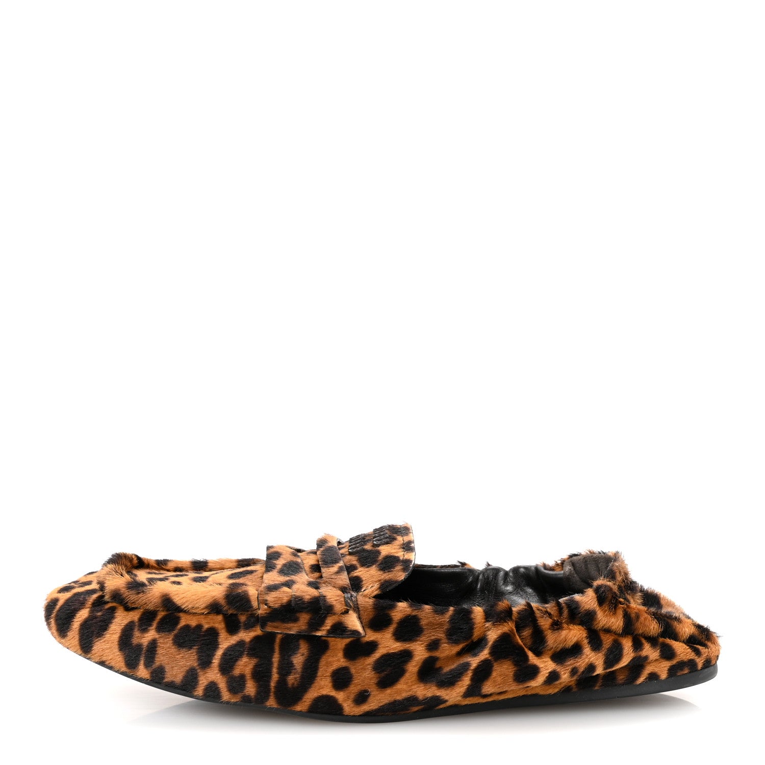 Miu Miu Ruches Animal Print Calf Hair Loafers 38 Honey 1780038