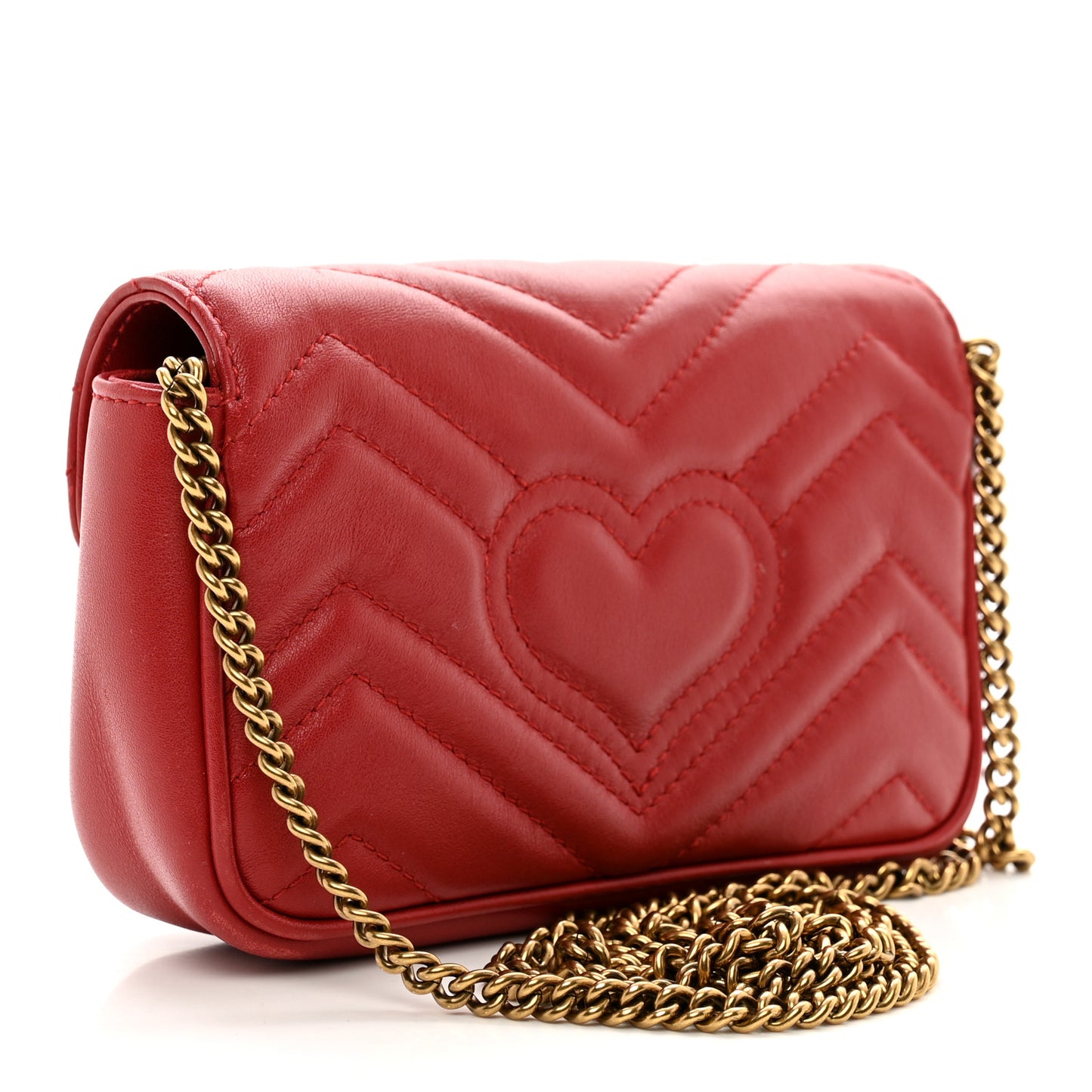 Calfskin Matelasse Super Mini GG Marmont Shoulder Bag Hibiscus Red