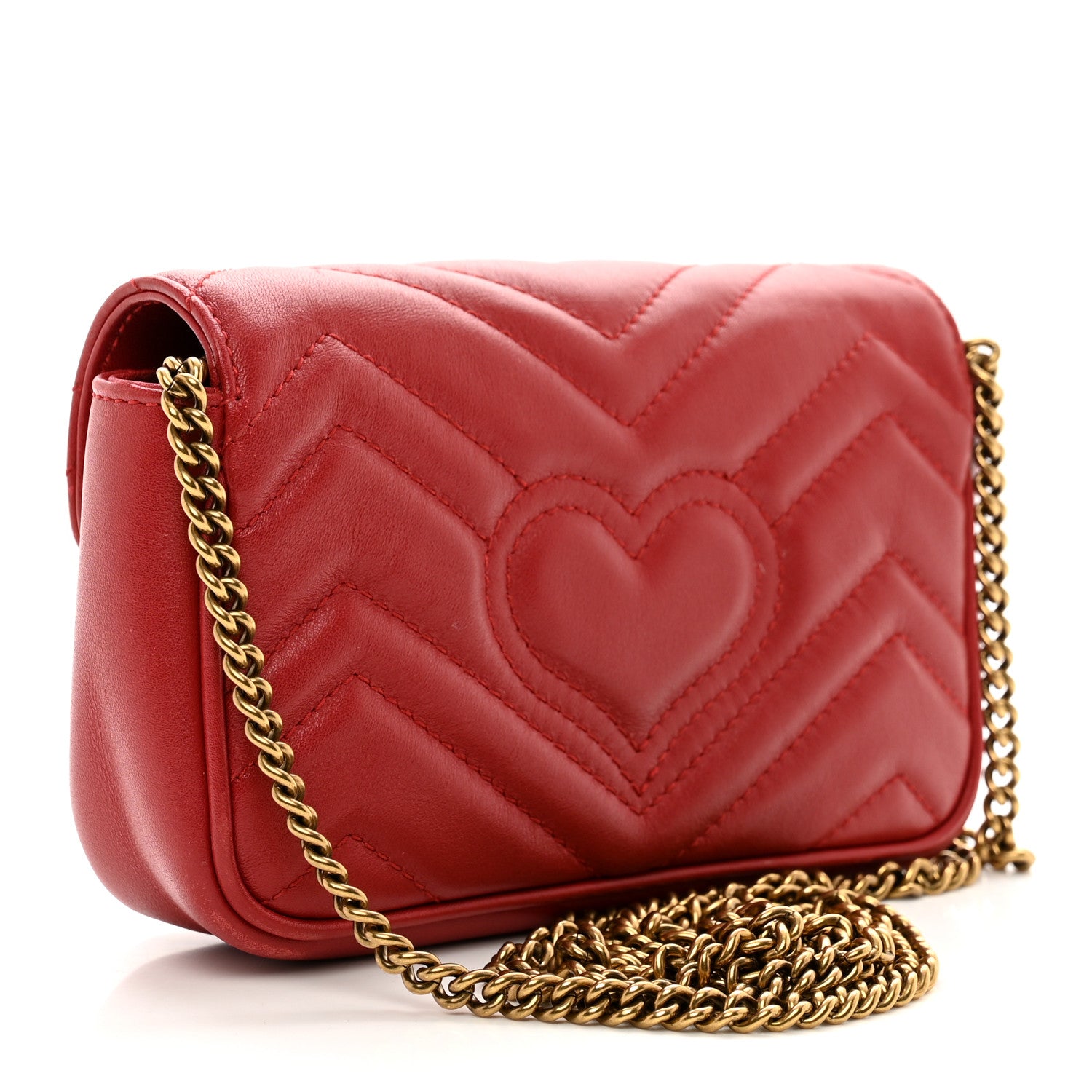 Gucci Calfskin Matelasse Super Mini GG Marmont Shoulder Bag Hibiscus Red 3 of 10